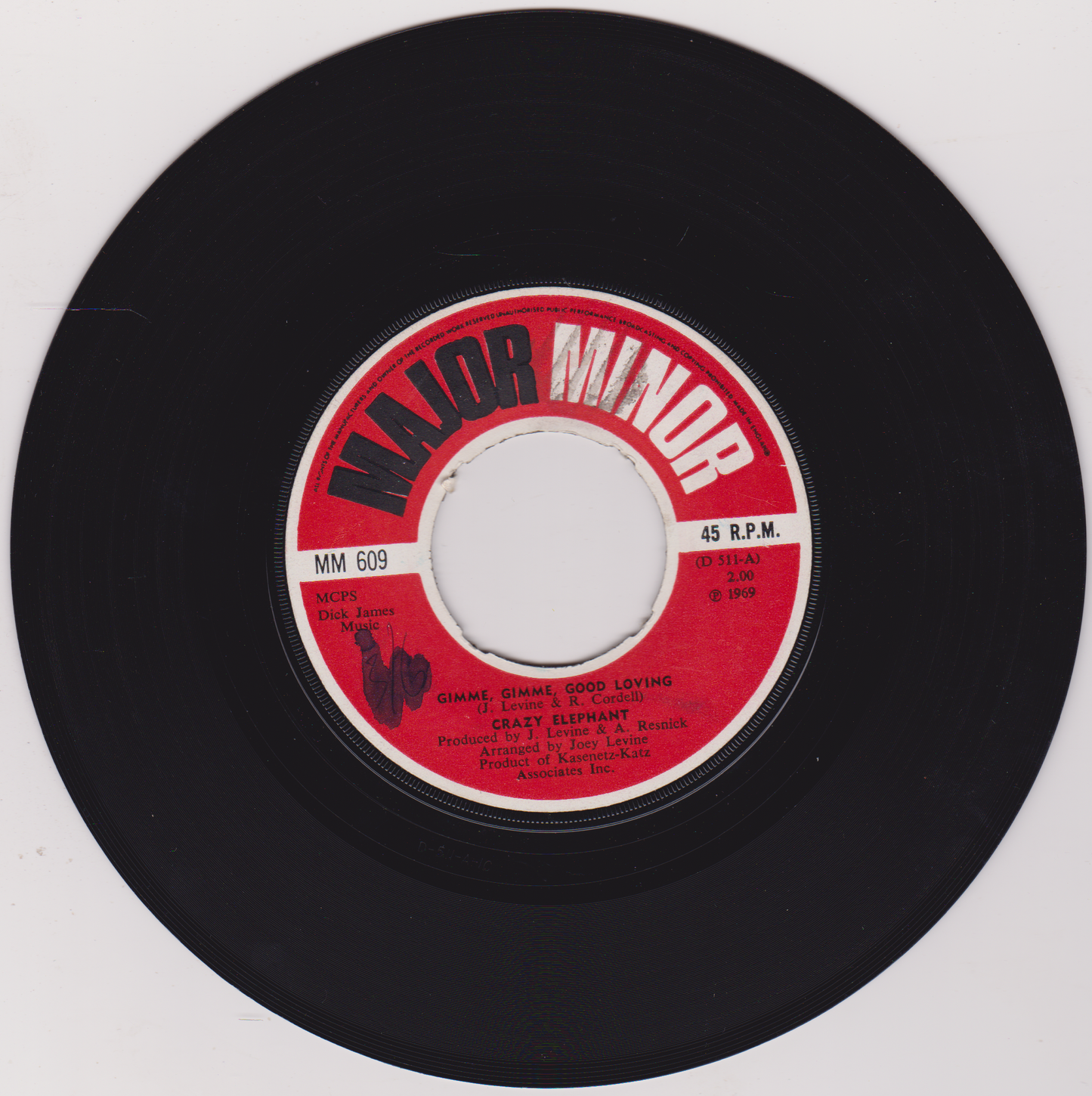 Crazy Elephant – Gimme Gimme Good Lovin' (Major Minor 1969) 7" vinyl single VG/- jukebox
