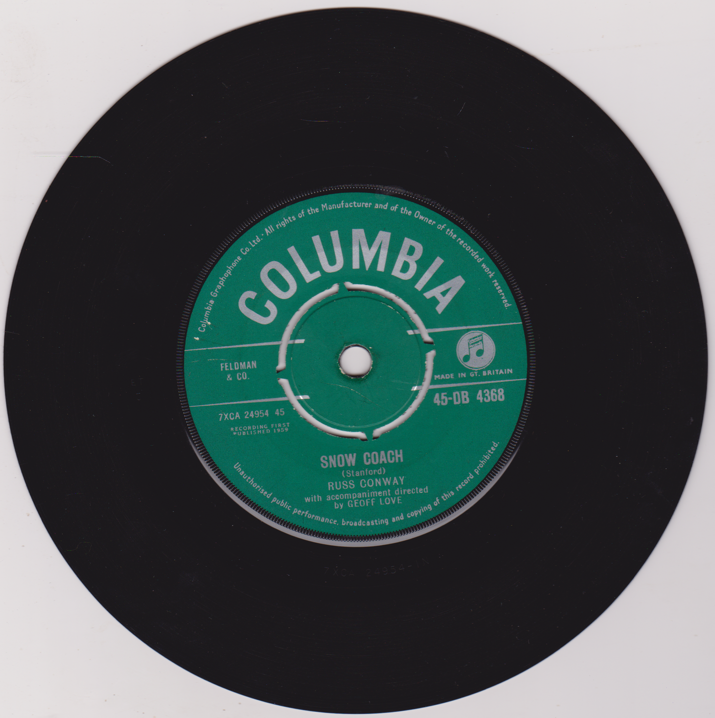 Russ Conway – Snow Coach (Columbia, 1959) 7" vinyl VG/-