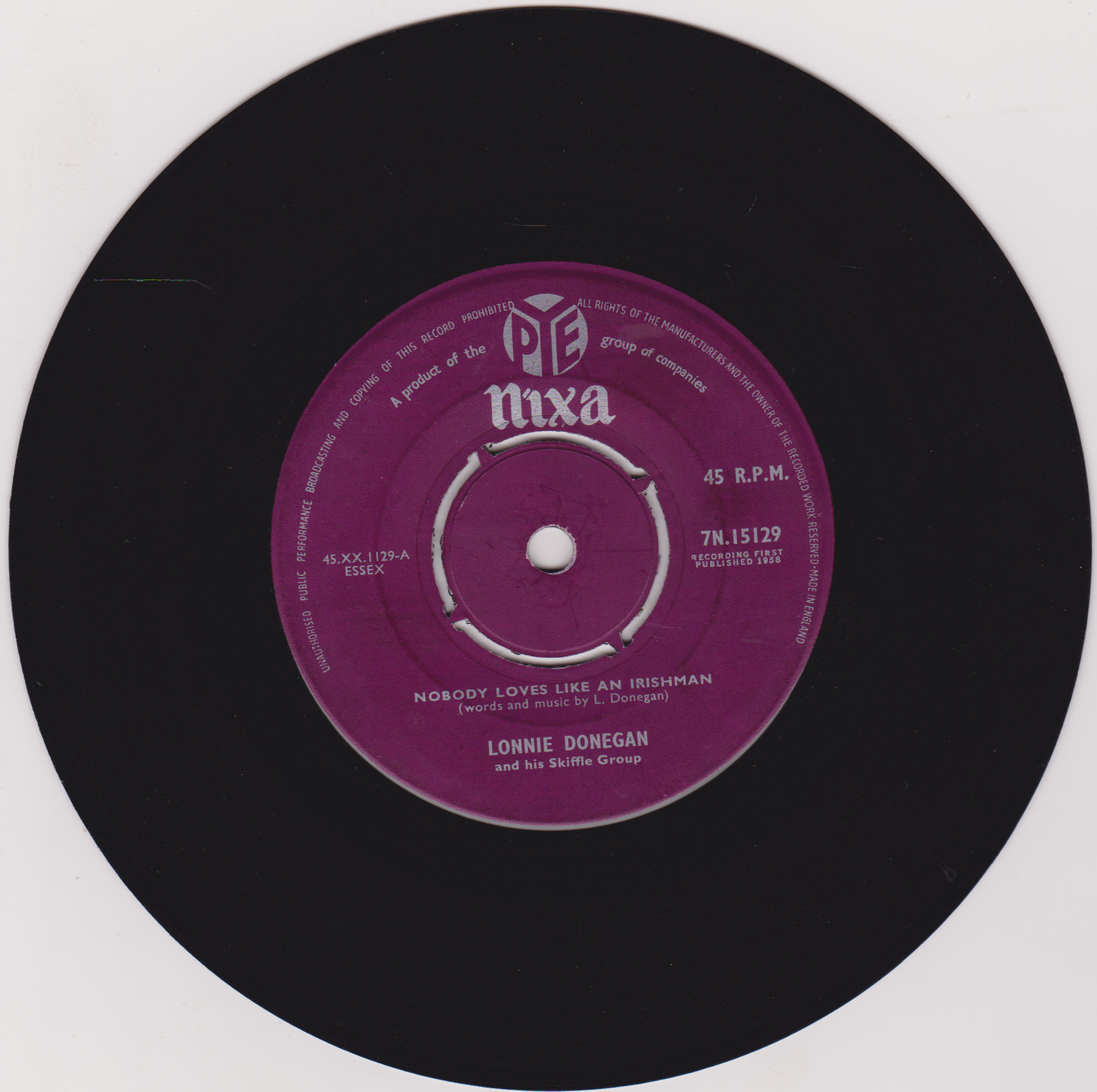 Lonnie Donegan And His Skiffle Group – Nobody Loves Like An Irishman (Pye 1958) 7" vinyl single VG/-