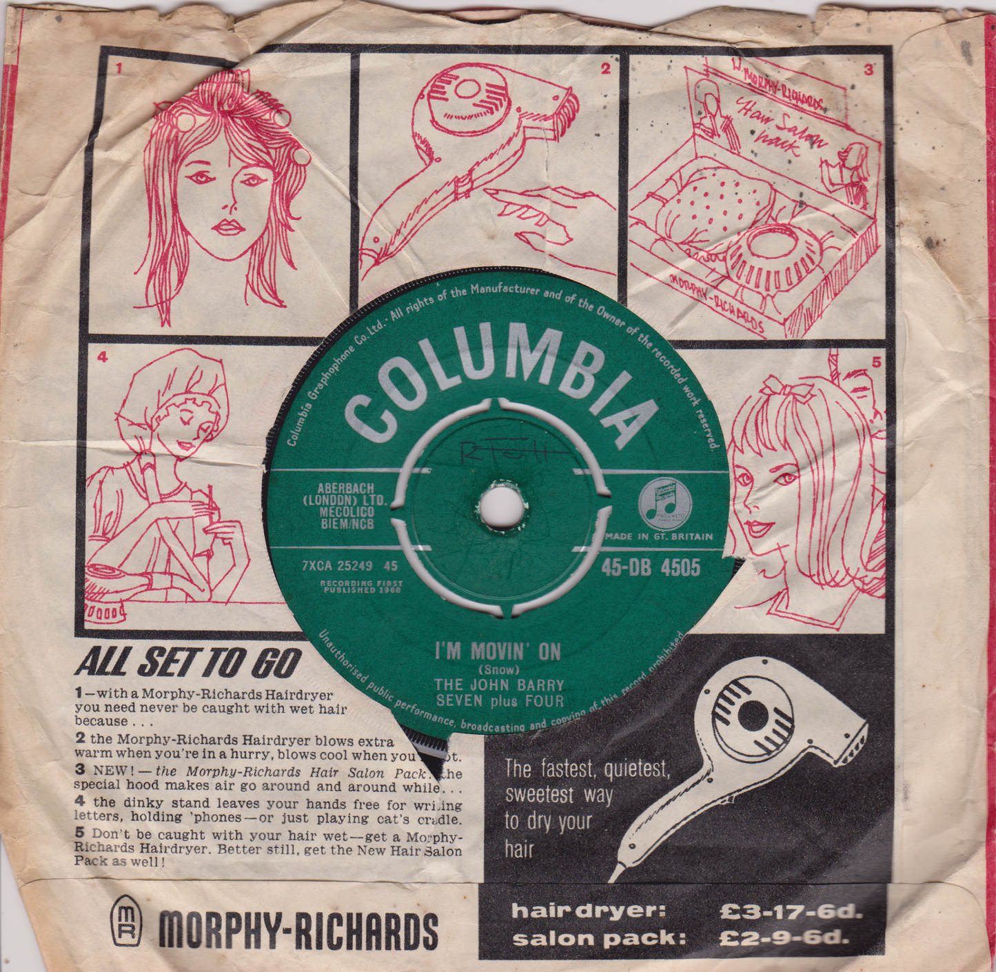 The John Barry Seven - Walk Don't Run (Columbia 1960) 7" vinyl single VG/G+