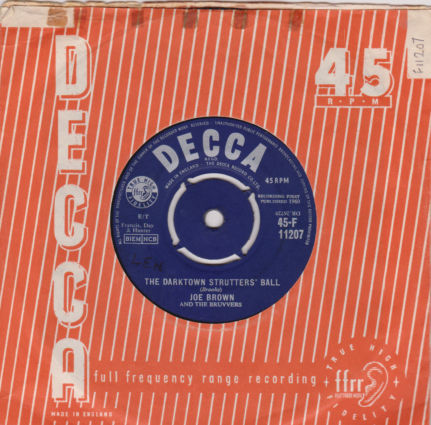 Joe Brown And The Bruvvers – The Darktown Strutters' Ball (Decca 1960) 7" vinyl single VG/VG
