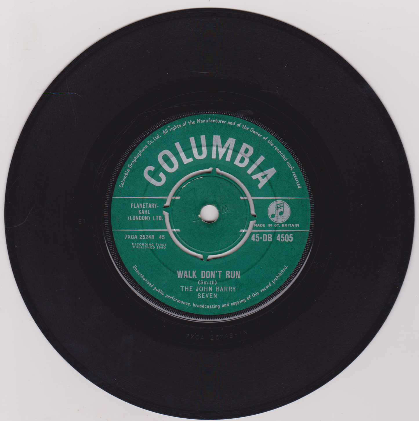 The John Barry Seven - Walk Don't Run (Columbia 1960) 7" vinyl single VG/G+