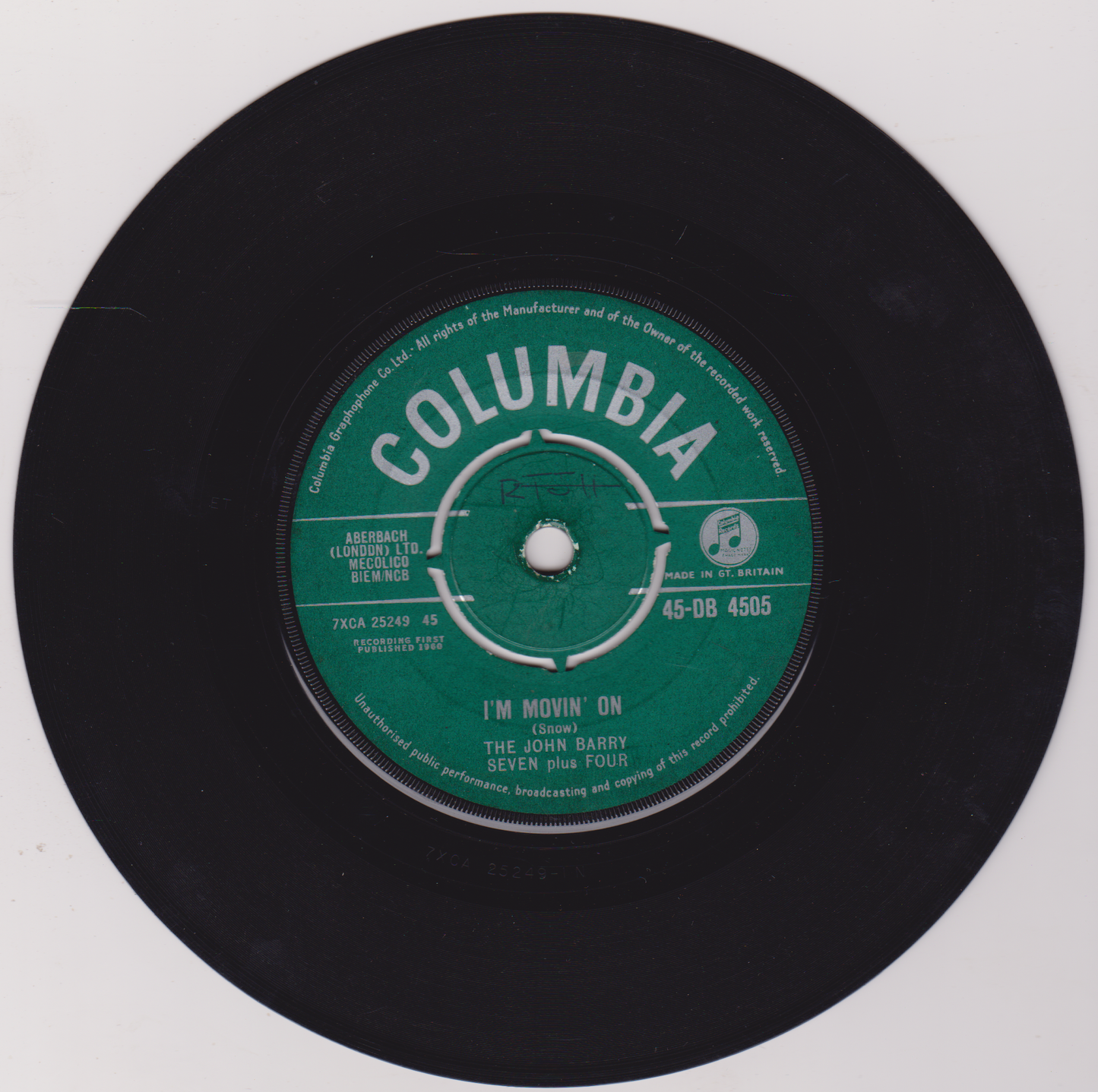 The John Barry Seven - Walk Don't Run (Columbia 1960) 7" vinyl single VG/G+