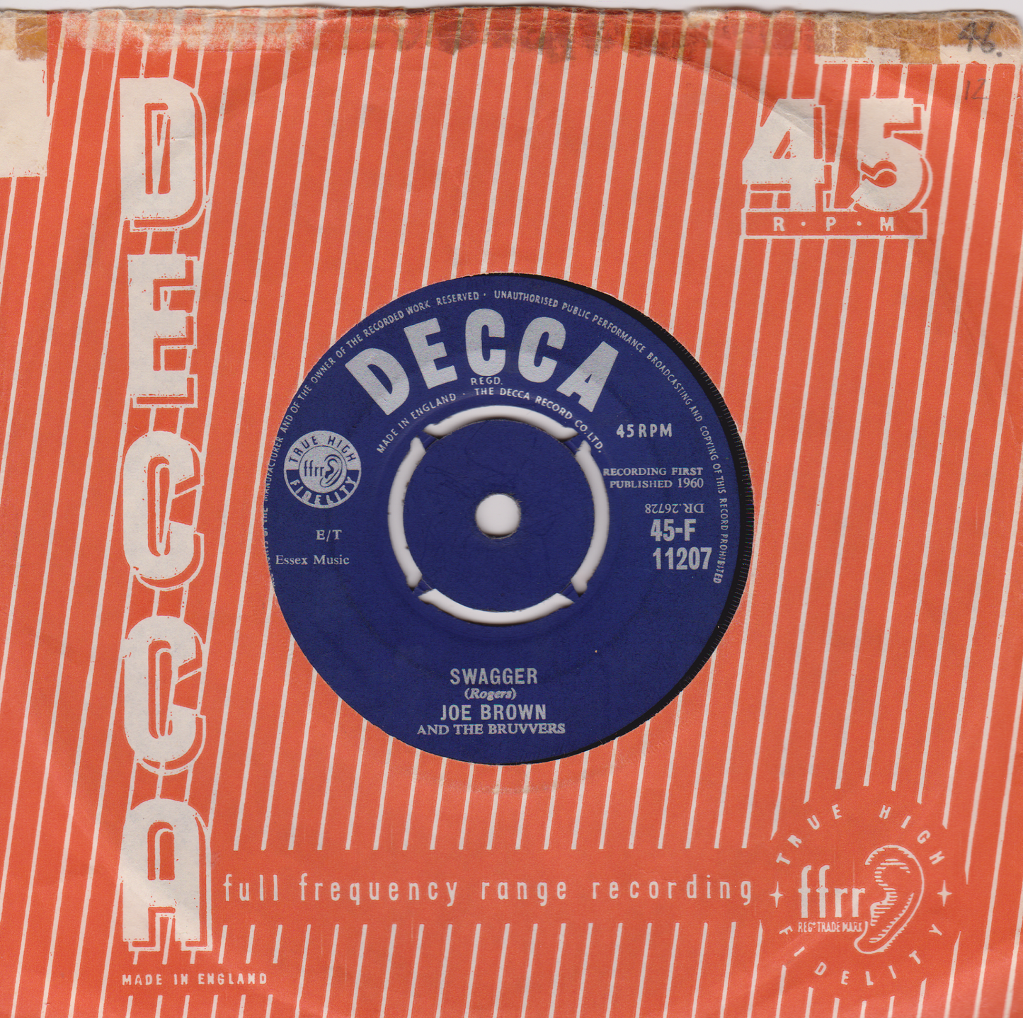 Joe Brown And The Bruvvers – The Darktown Strutters' Ball (Decca 1960) 7" vinyl single VG/VG