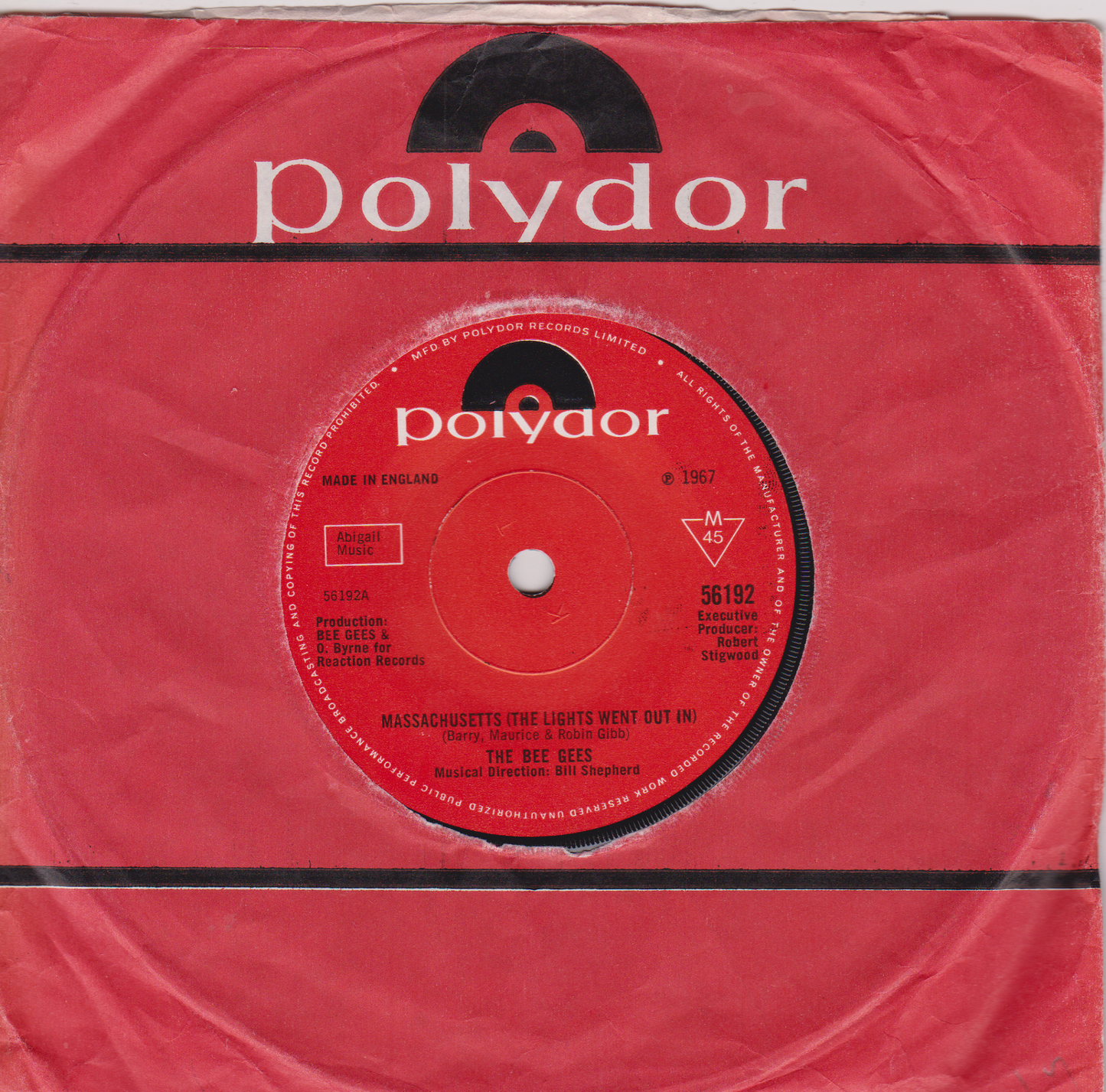 Bee Gees – Massachusetts (The Lights Went Out In) (Polydor 1967) 7" vinyl single VG/VG