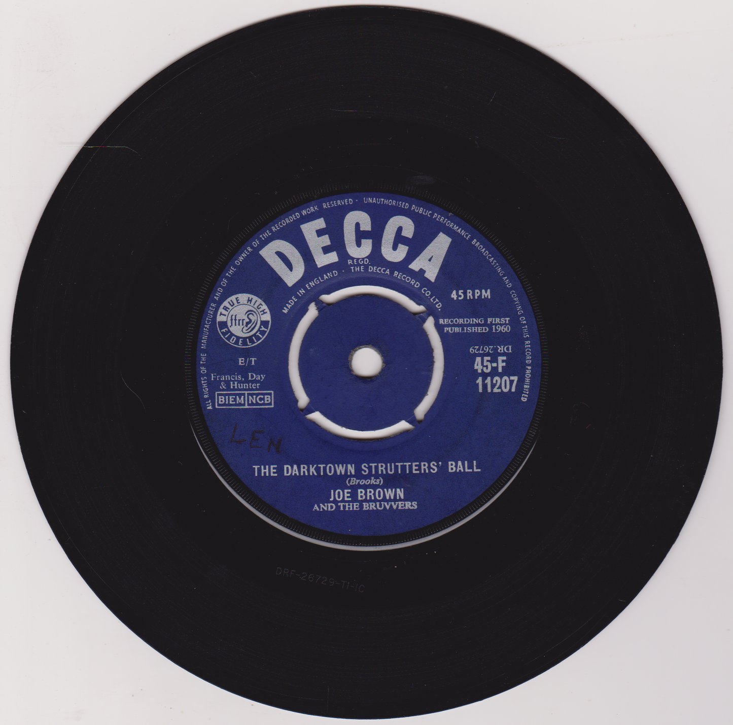 Joe Brown And The Bruvvers – The Darktown Strutters' Ball (Decca 1960) 7" vinyl single VG/VG
