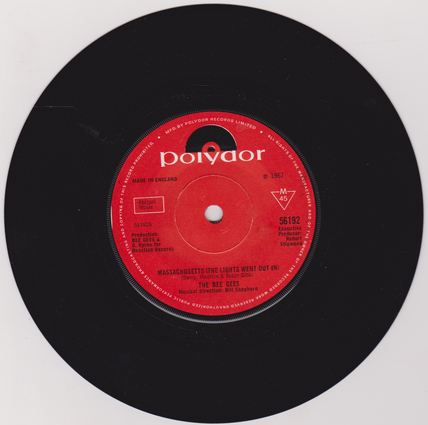 Bee Gees – Massachusetts (The Lights Went Out In) (Polydor 1967) 7" vinyl single VG/VG