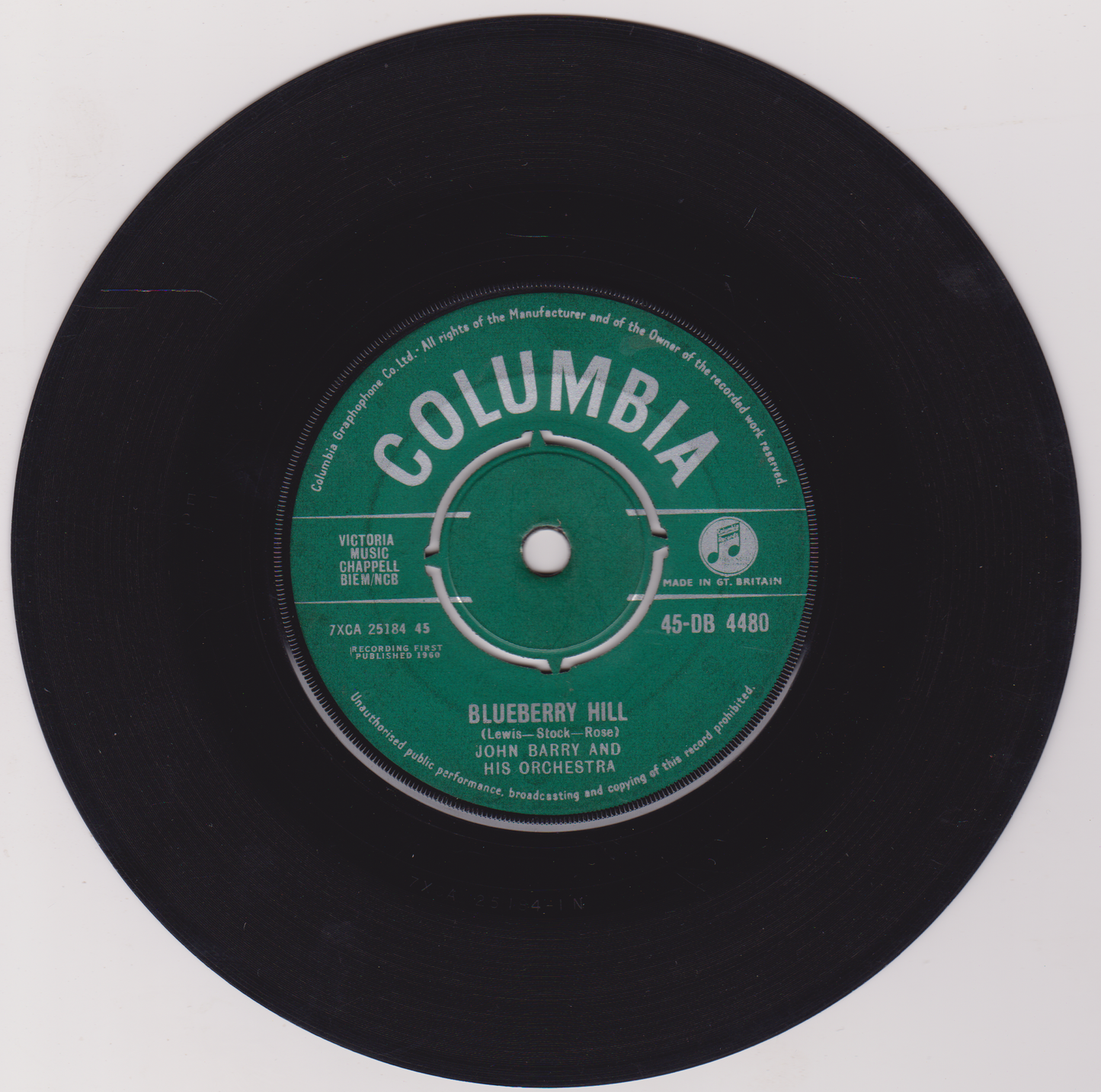 The John Barry Seven - Blueberry Hill (Columbia 1960) 7" vinyl single G+/-