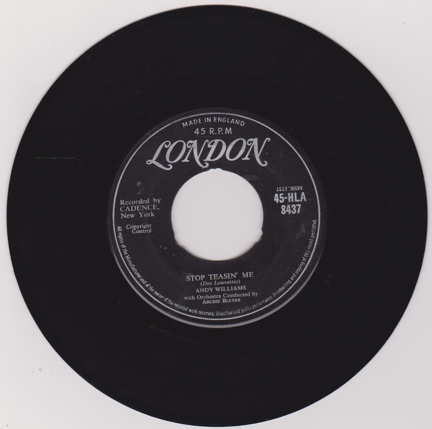 Andy Williams – I Like Your Kind Of Love (London 1957) 7” vinyl single VG/- jukebox centre