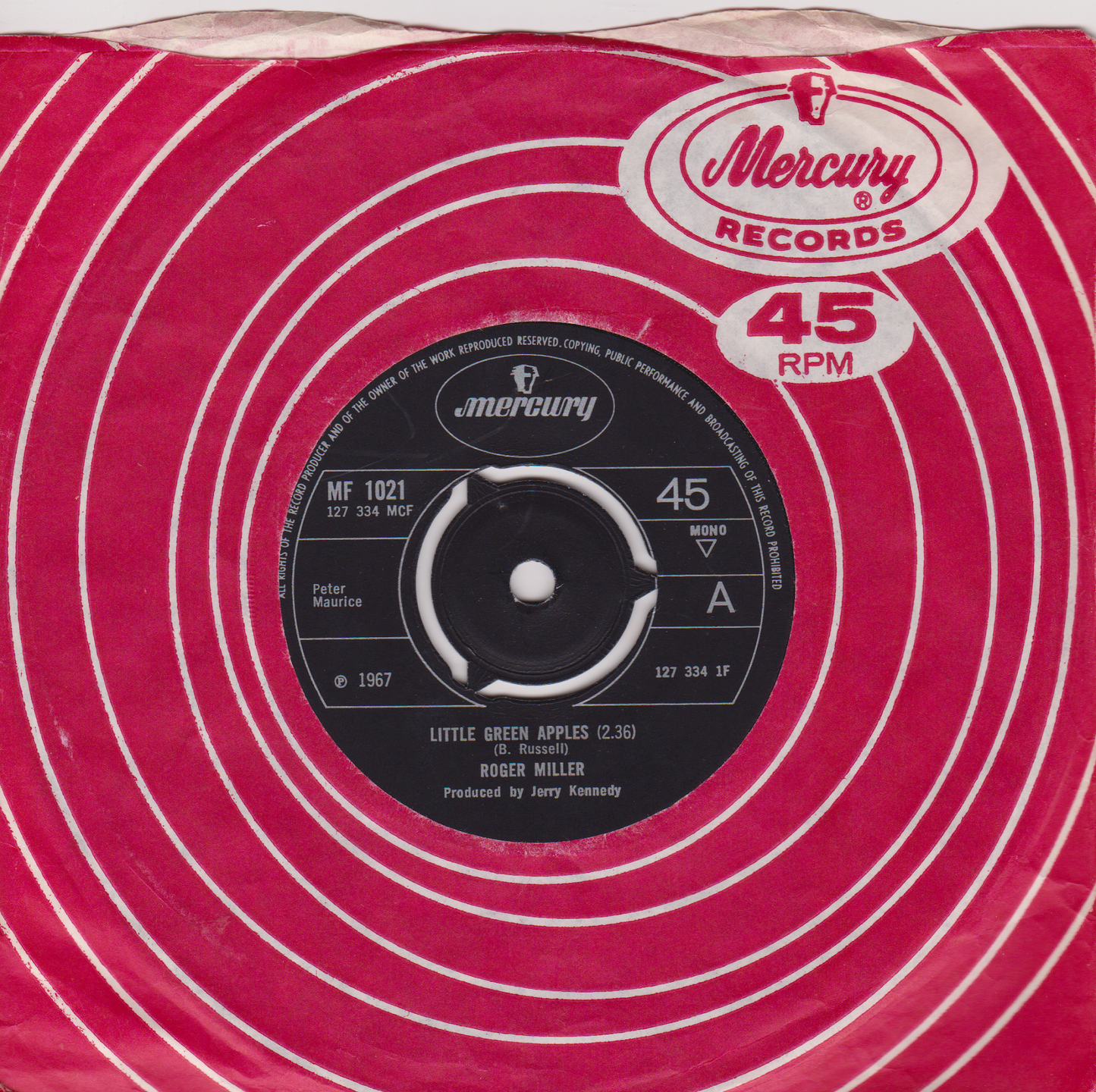 Roger Miller – Little Green Apples (Mercury 1968) 7" vinyl single VG/VG