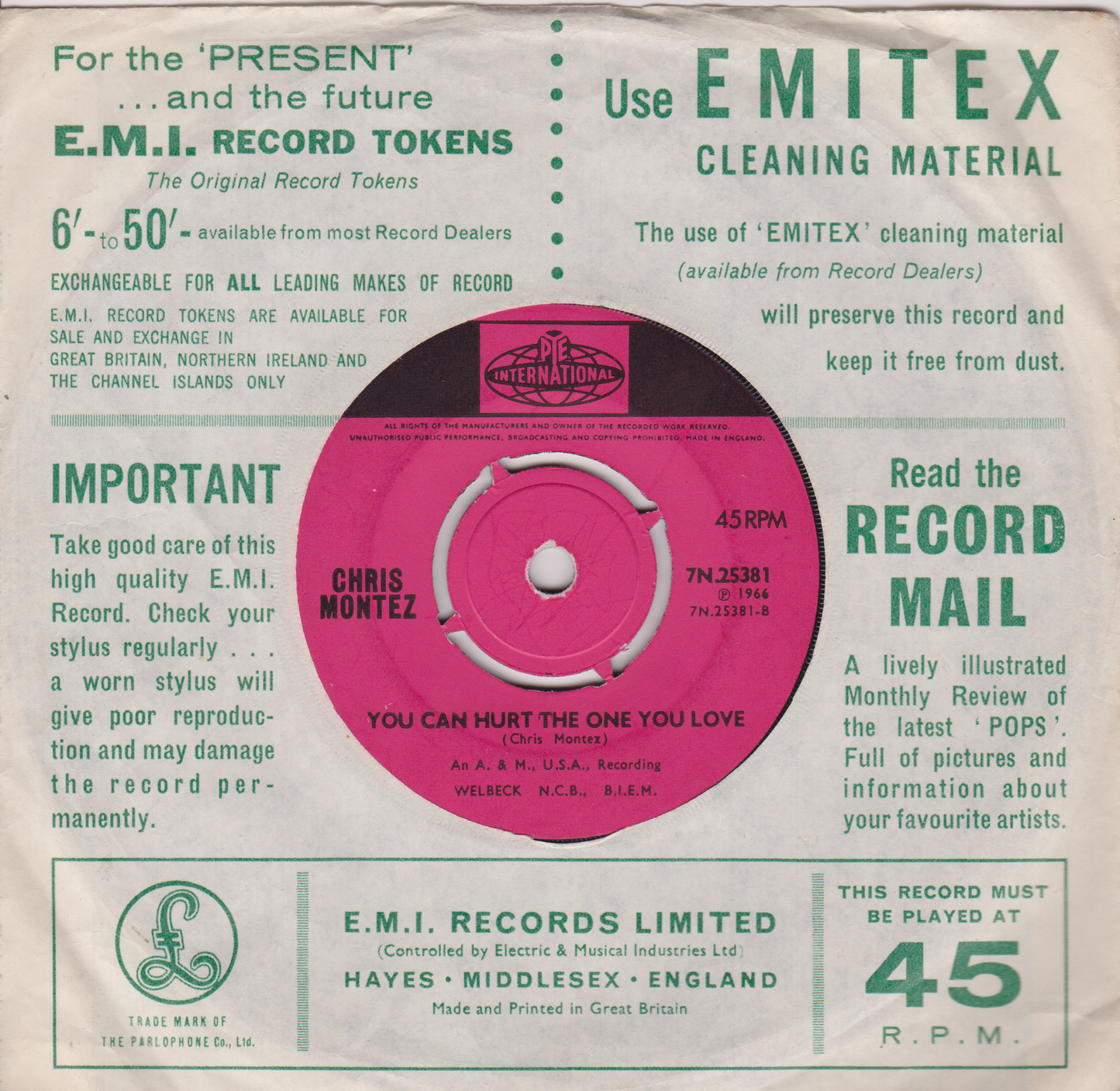 Chris Montez – There Will Never Be Another You (Pye 1966) 7" vinyl single VG/-