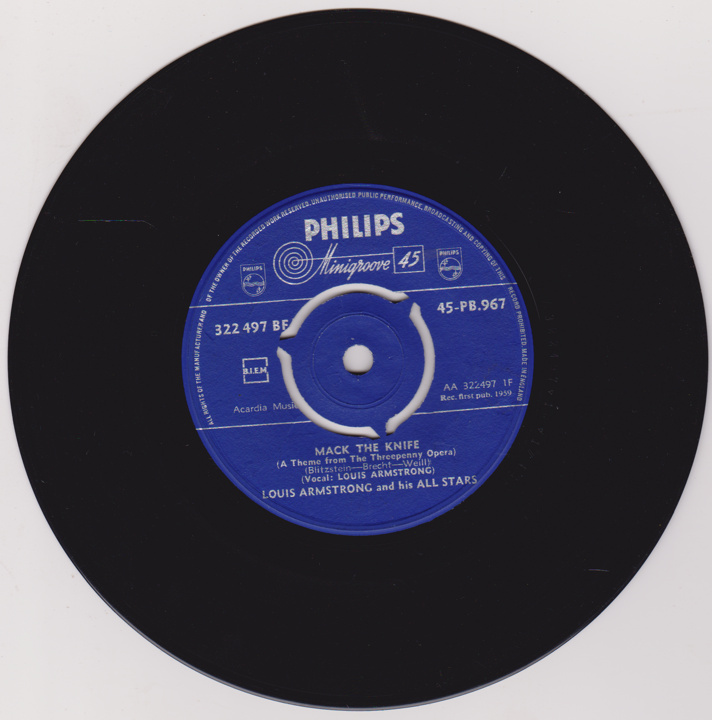 Louis Armstrong And His All Stars – Mack The Knife (Philips 1959) 7" vinyl single VG/VG