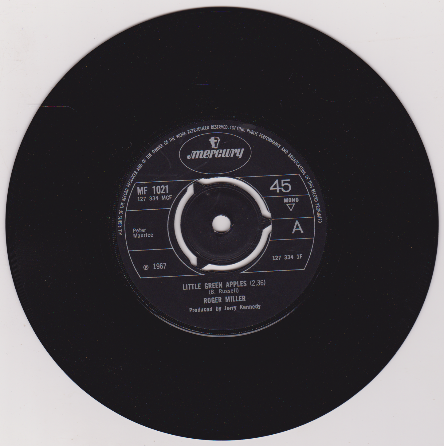 Roger Miller – Little Green Apples (Mercury 1968) 7" vinyl single VG/VG