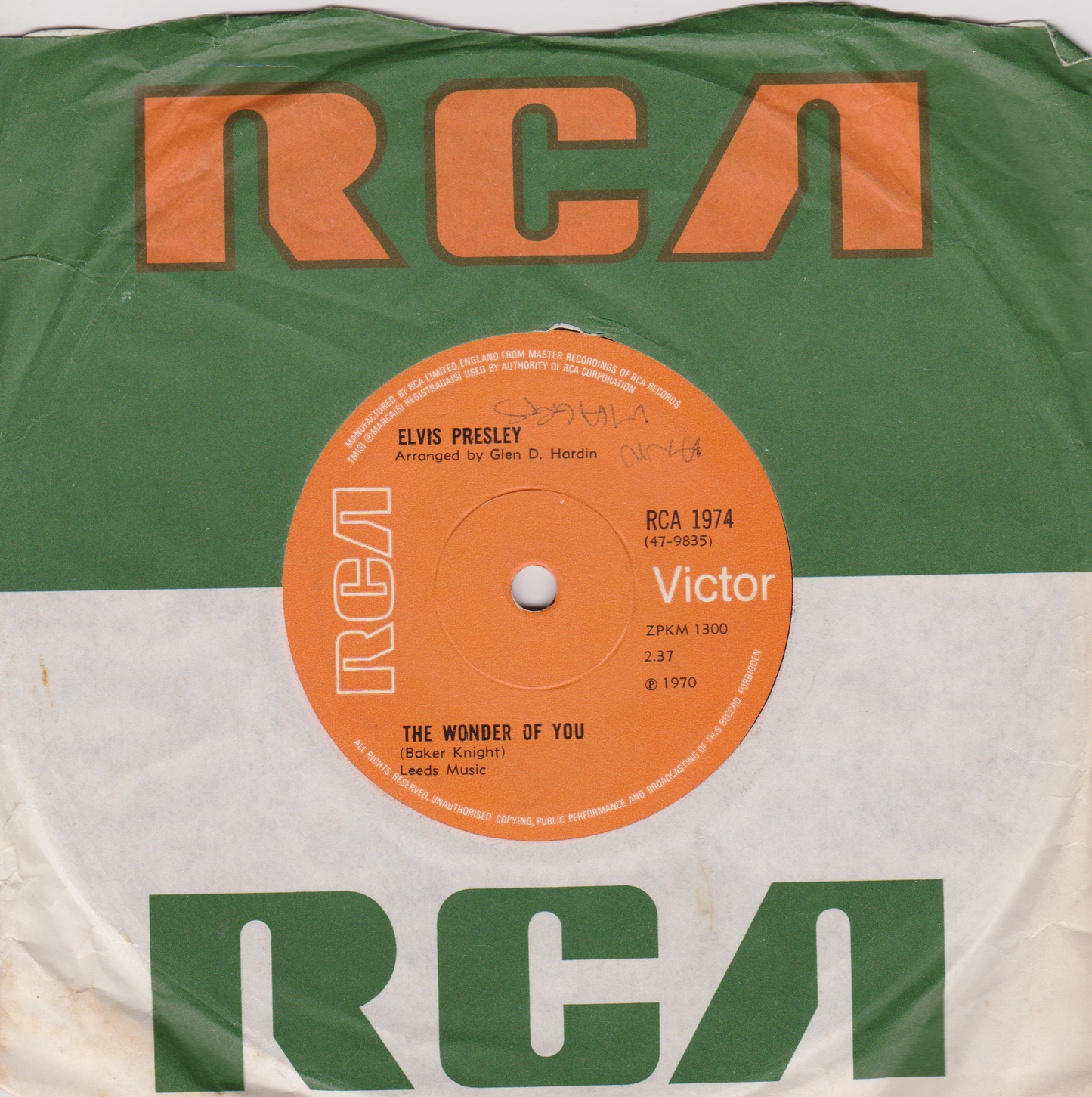 Elvis Presley – The Wonder Of You (RCA 1970) 7" vinyl single G+/VG