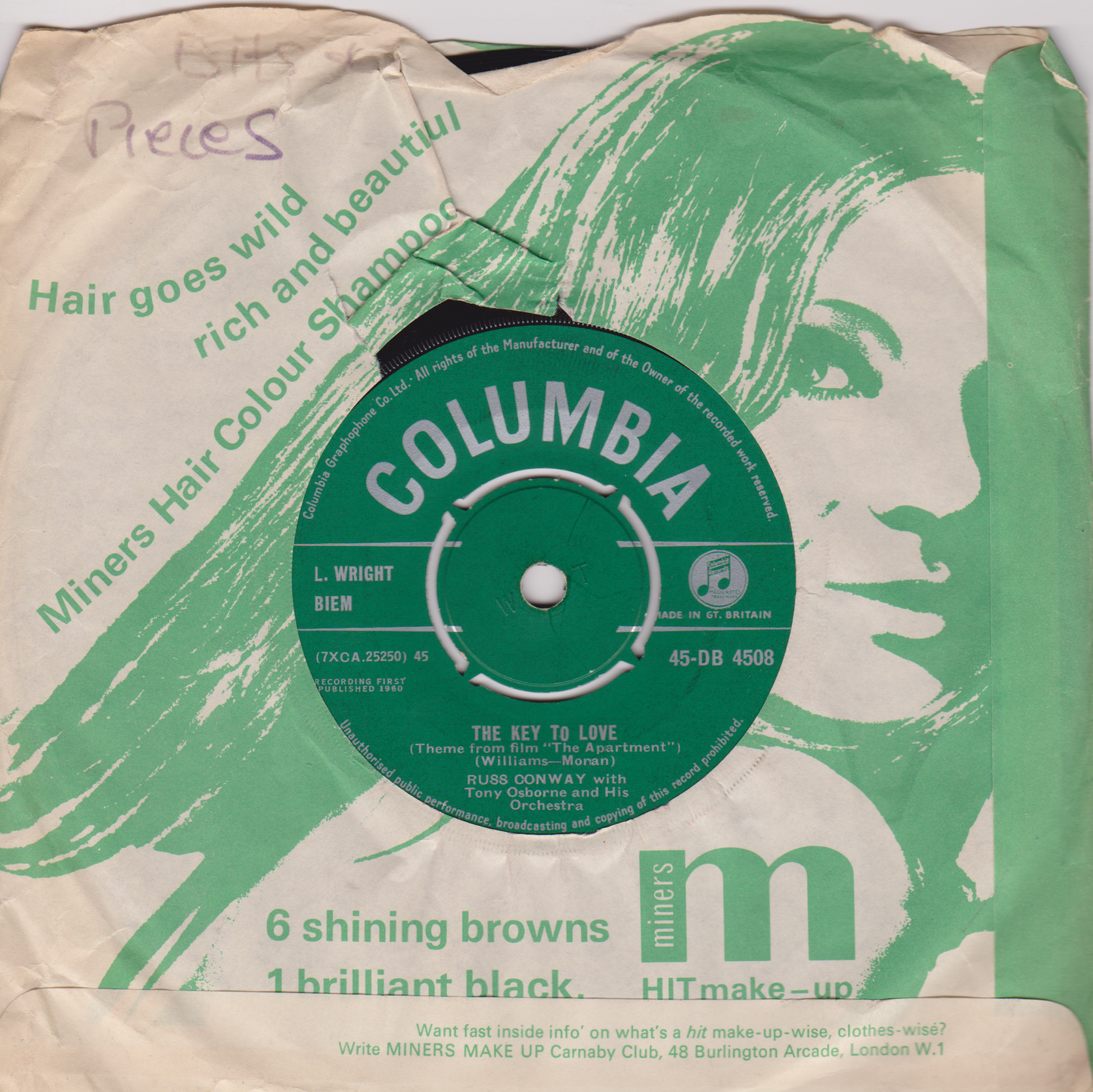 Russ Conway – Passing Breeze (Columbia, 1960) 7" vinyl VG/-