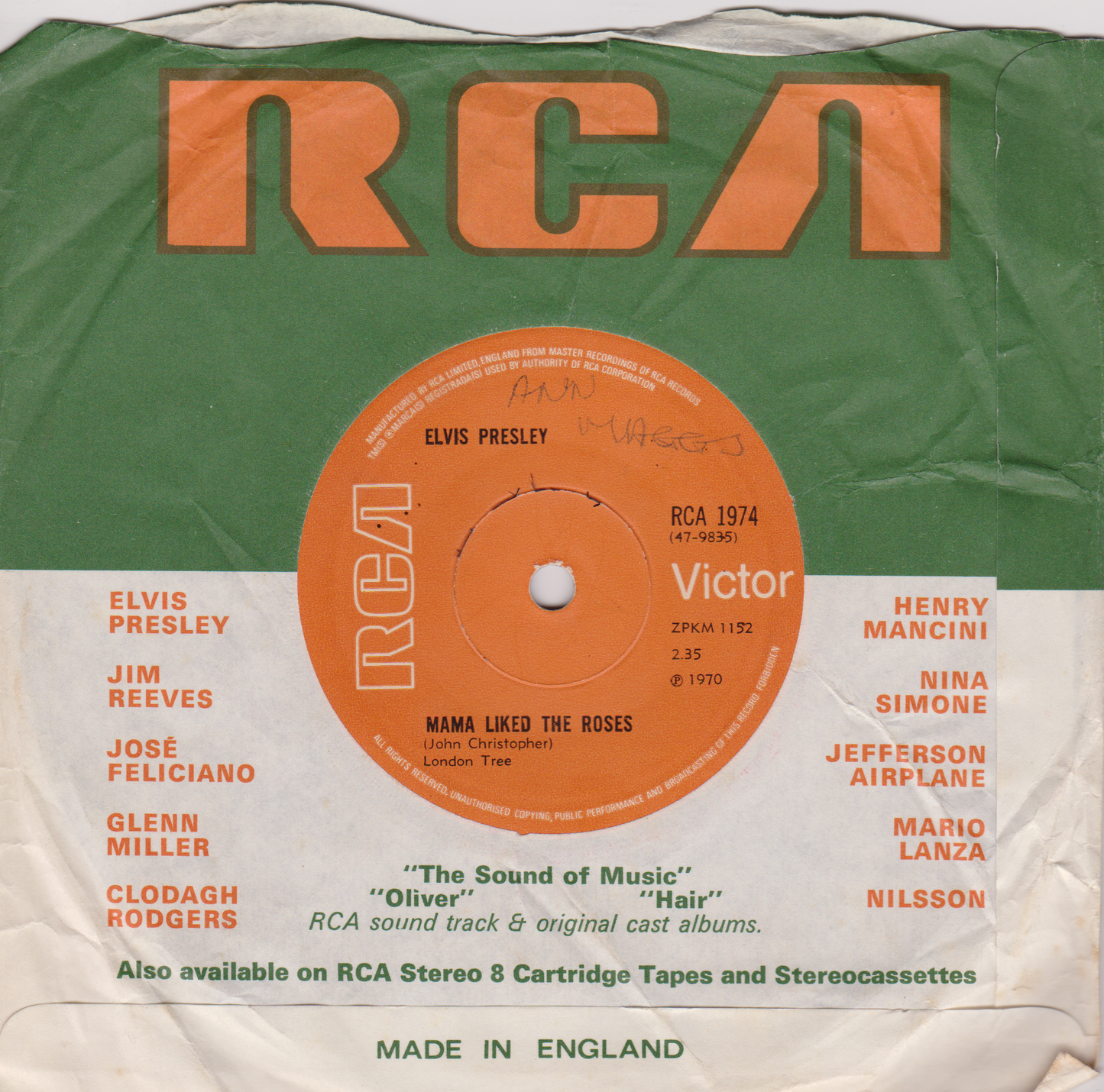 Elvis Presley – The Wonder Of You (RCA 1970) 7" vinyl single G+/VG
