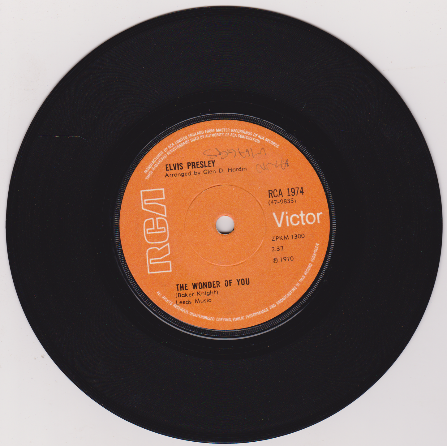 Elvis Presley – The Wonder Of You (RCA 1970) 7" vinyl single G+/VG