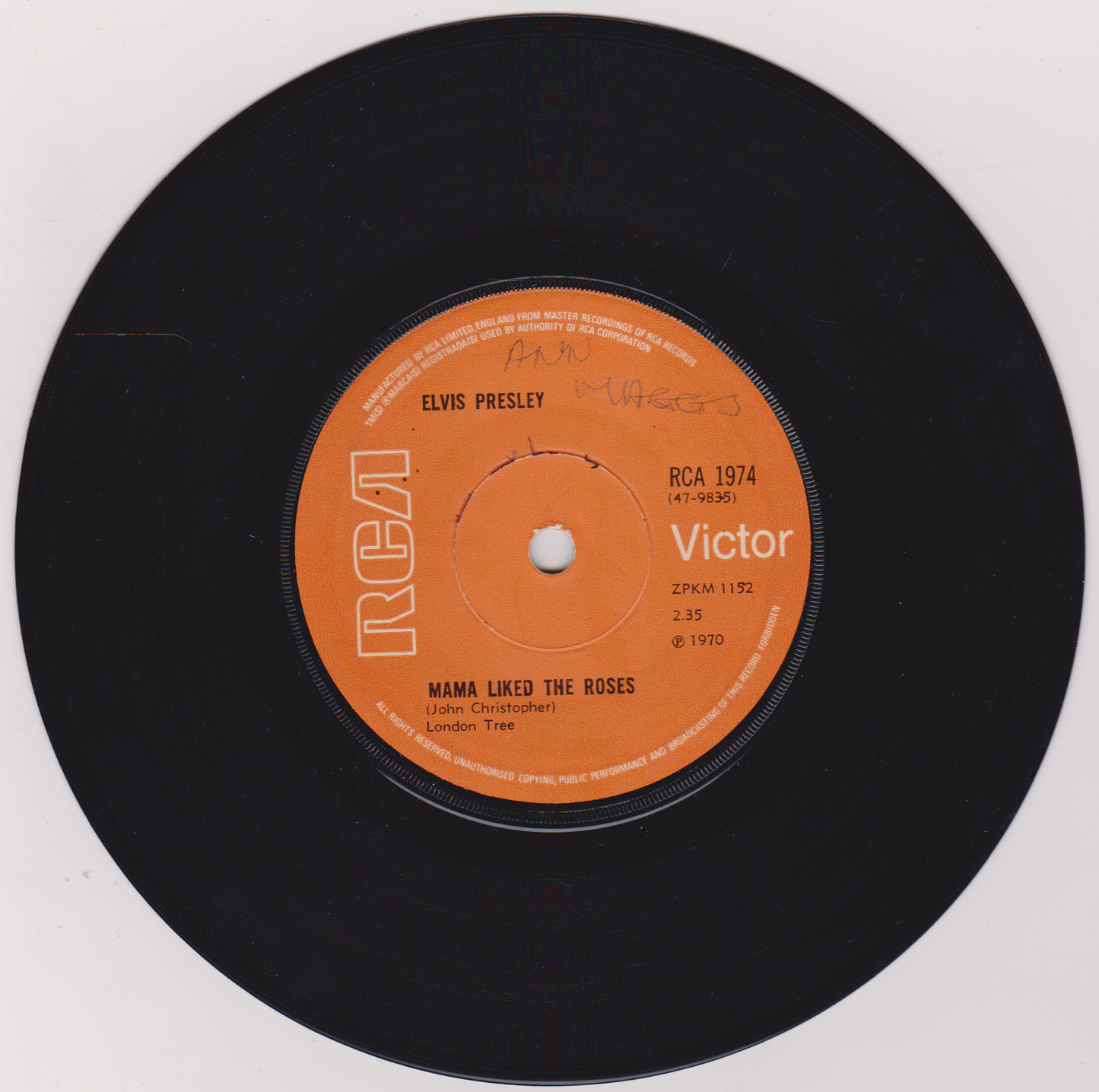 Elvis Presley – The Wonder Of You (RCA 1970) 7" vinyl single G+/VG