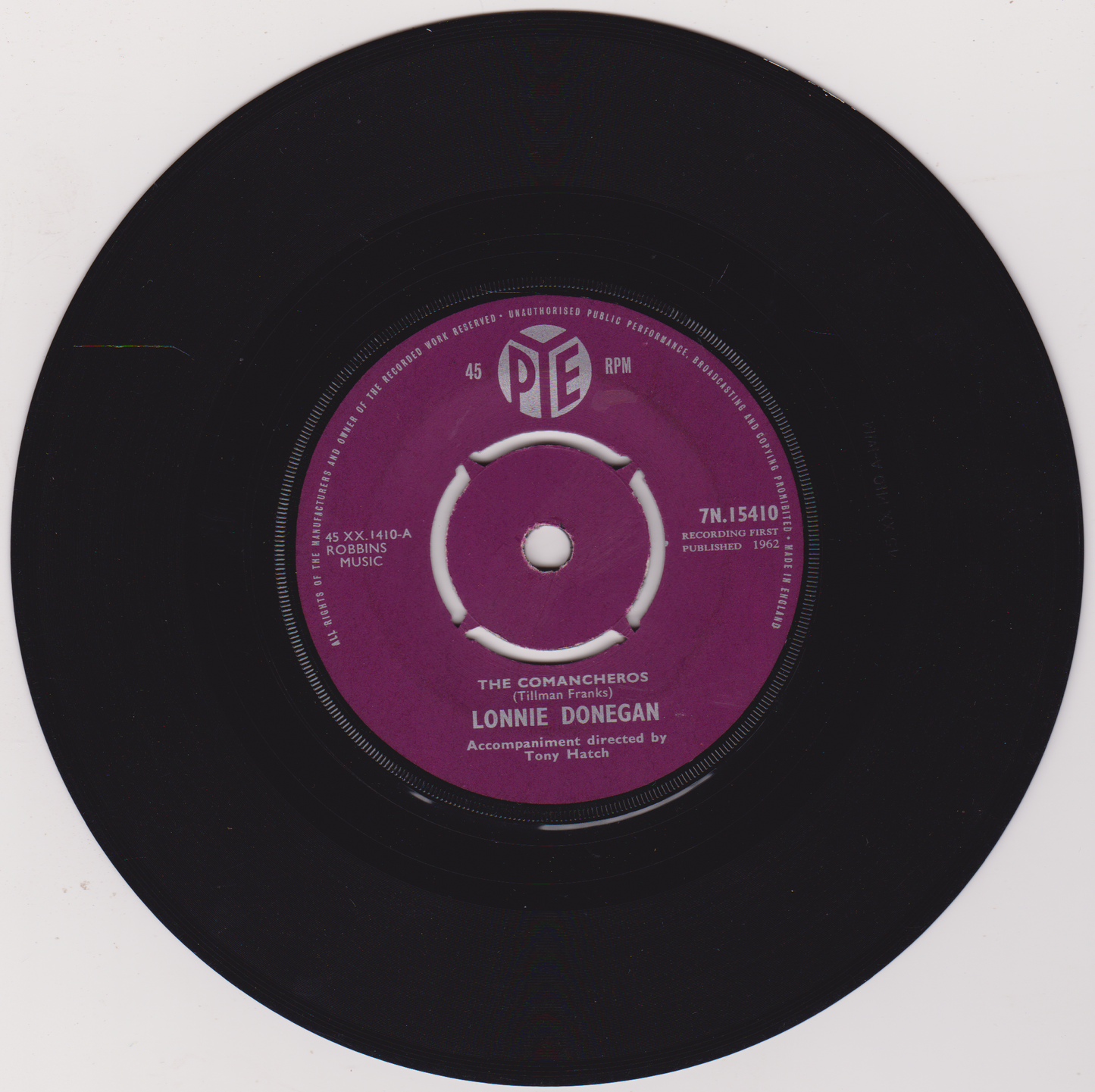 Lonnie Donegan – The Comancheros (Pye 1962) 7" vinyl single VG/-