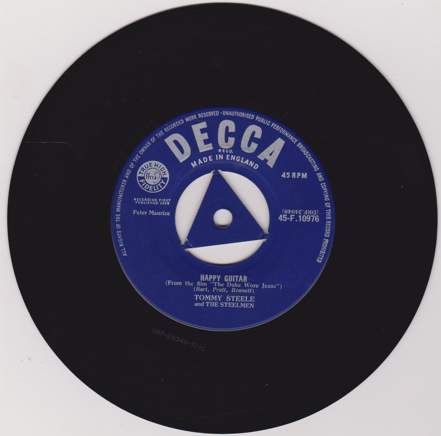 Tommy Steele And The Steelmen – Princess (Decca 1958) 7" vinyl single VG/VG