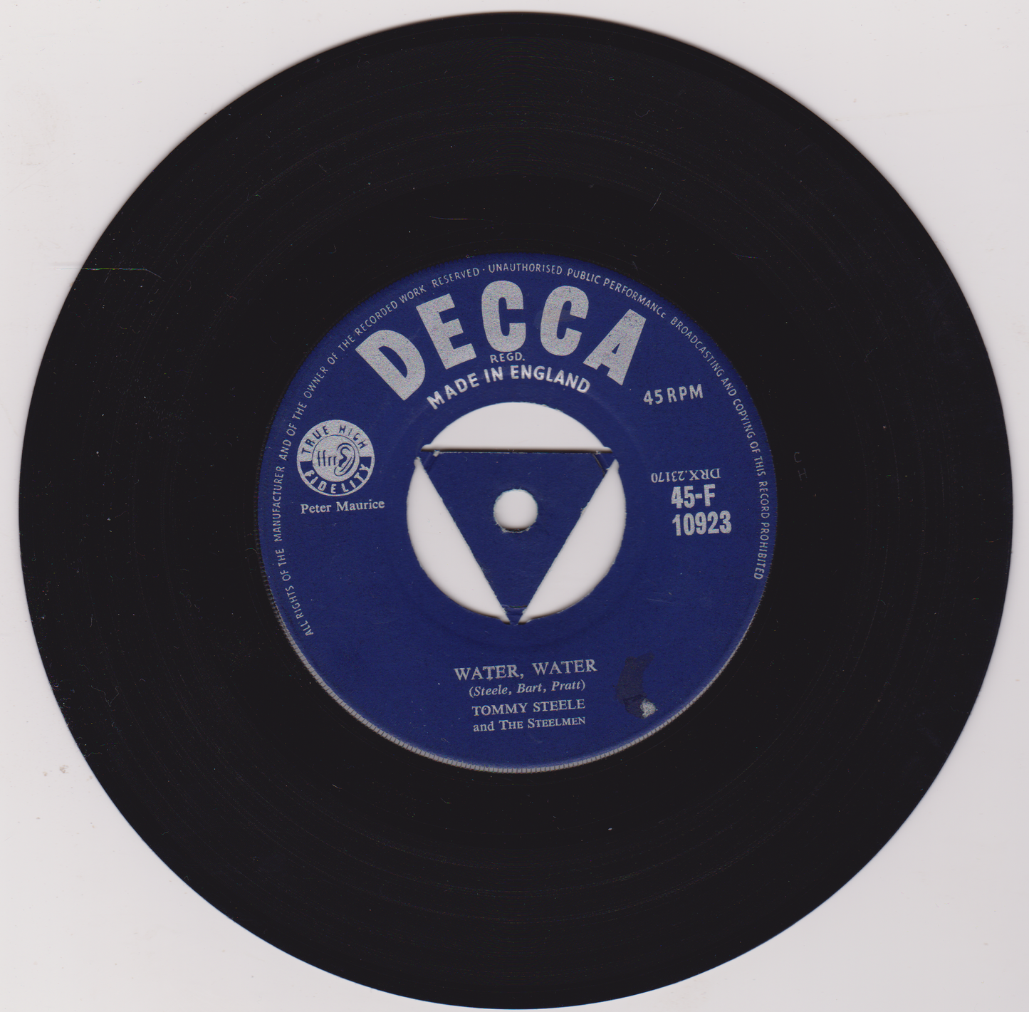 Tommy Steele And The Steelmen – Water, Water (Decca 1957) 7" vinyl single VG/P