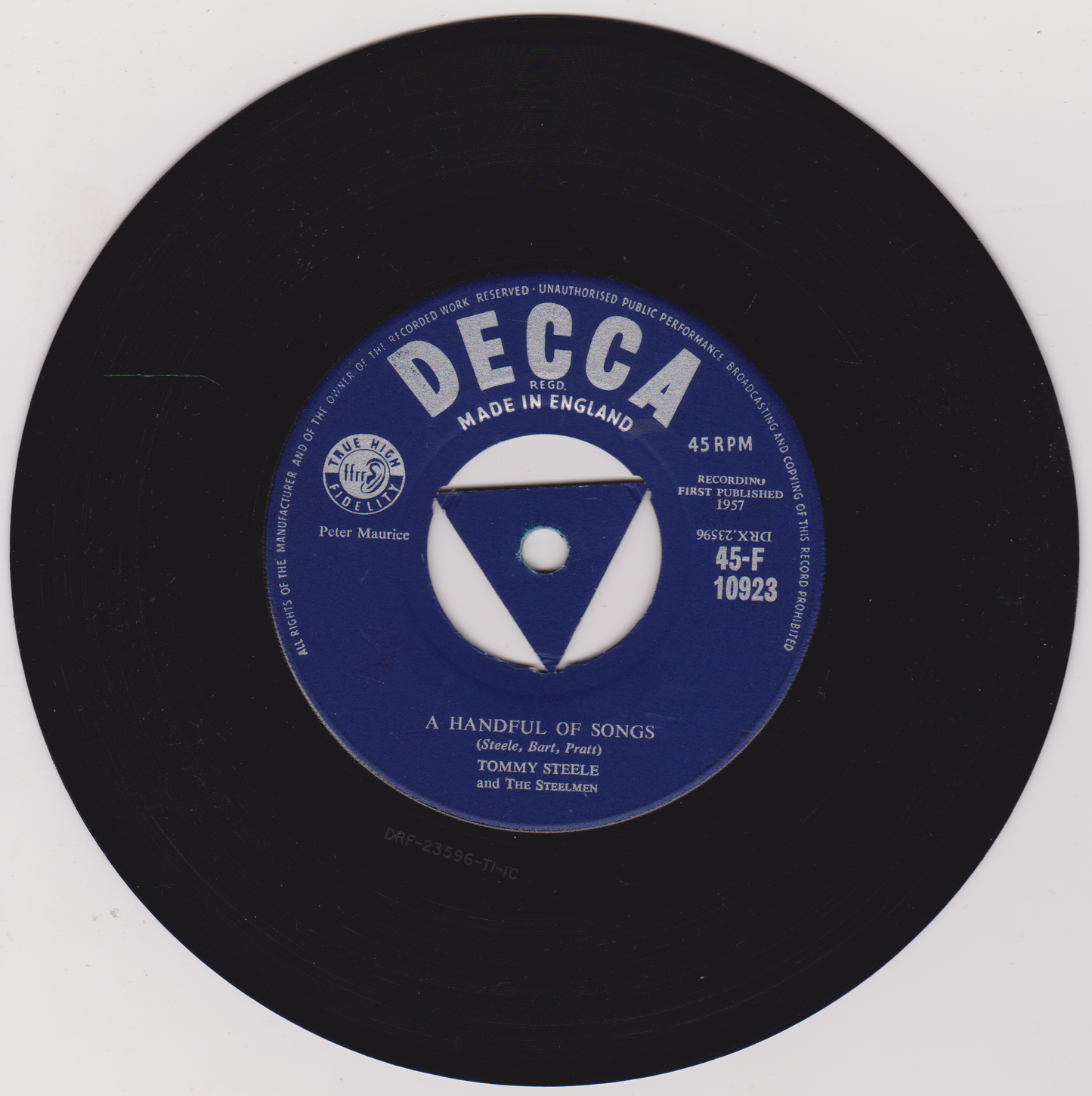 Tommy Steele And The Steelmen – Water, Water (Decca 1957) 7" vinyl single VG/P