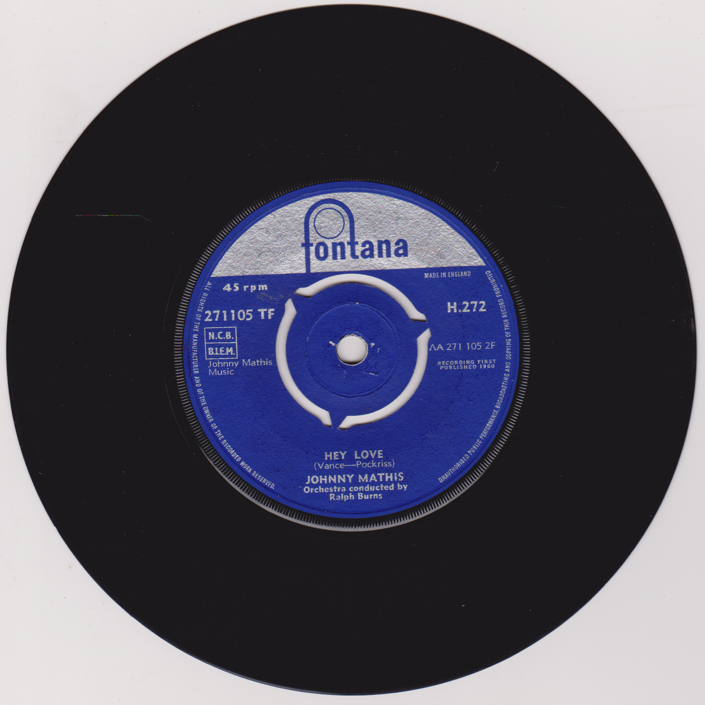 Johnny Mathis – Maria (Fontana 1959) 7" vinyl single VG/VG