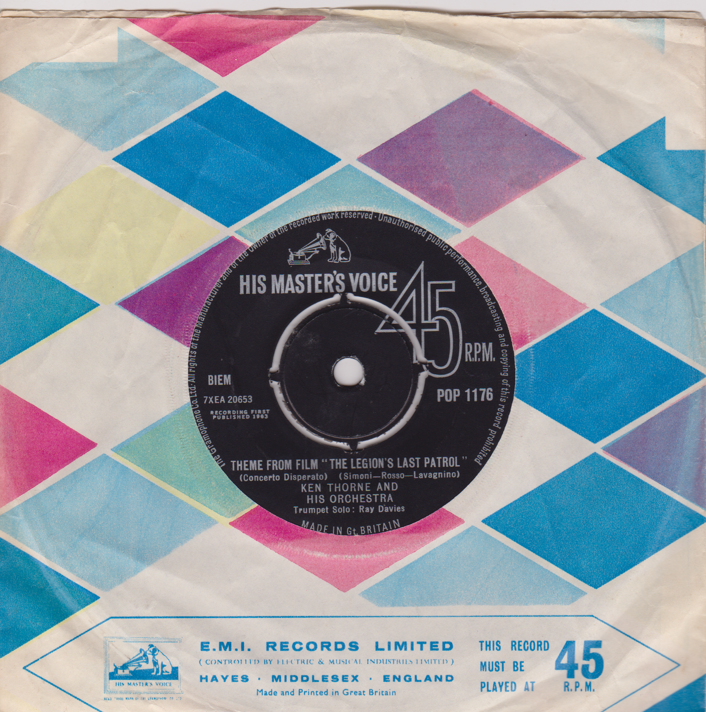Ken Thorne - Theme From Film "The Legion's Last Patrol" (HMV 1963) 7" vinyl single VG/-