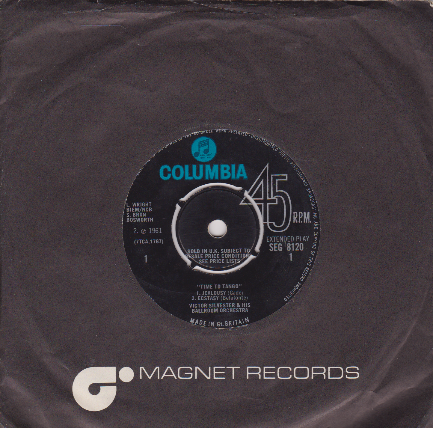 Victor Silvester and His Ballroom Orchestra – Time To Tango (Columbia 1961) 7" vinyl P/S EP VG/-
