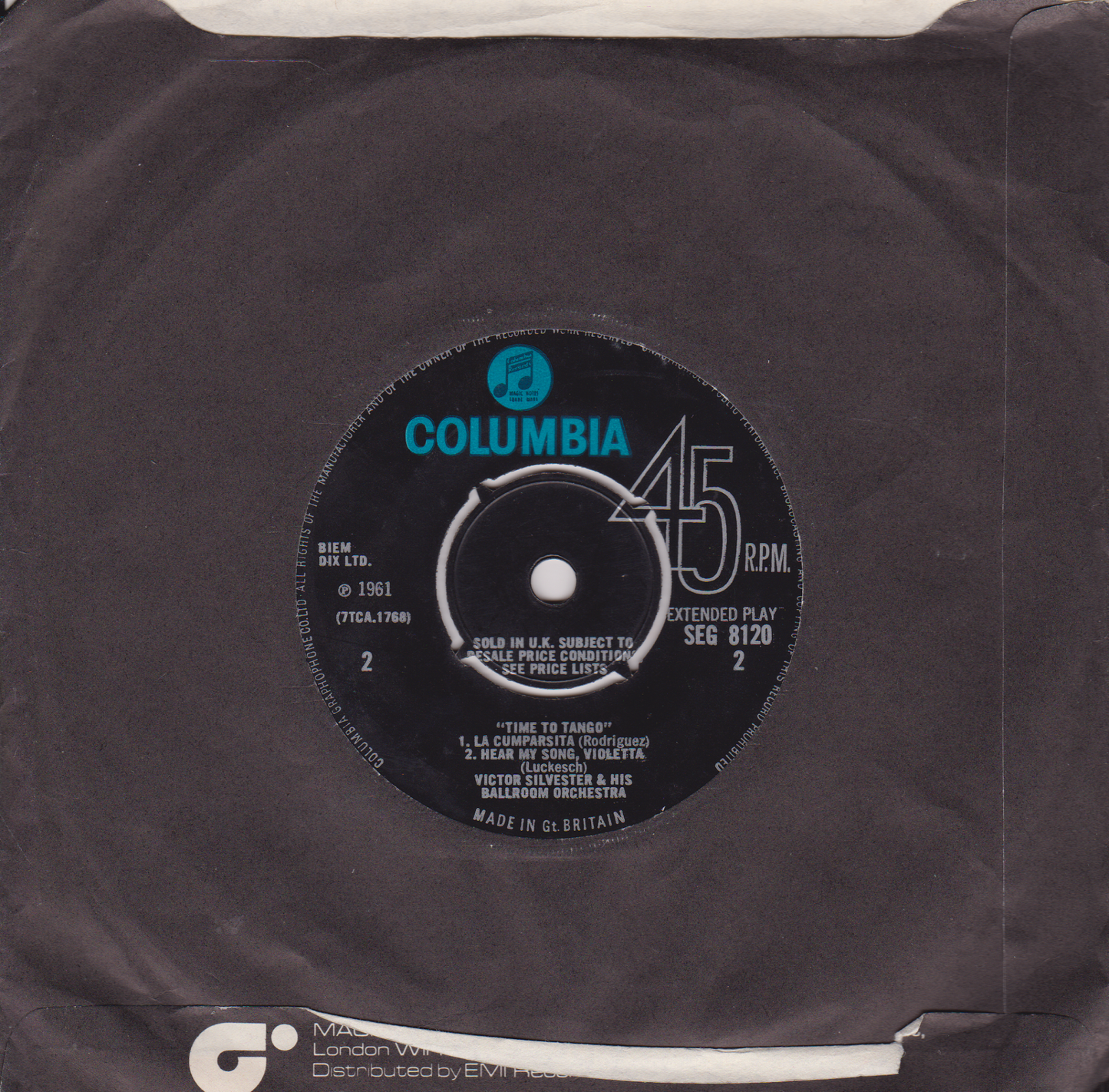 Victor Silvester and His Ballroom Orchestra – Time To Tango (Columbia 1961) 7" vinyl P/S EP VG/-