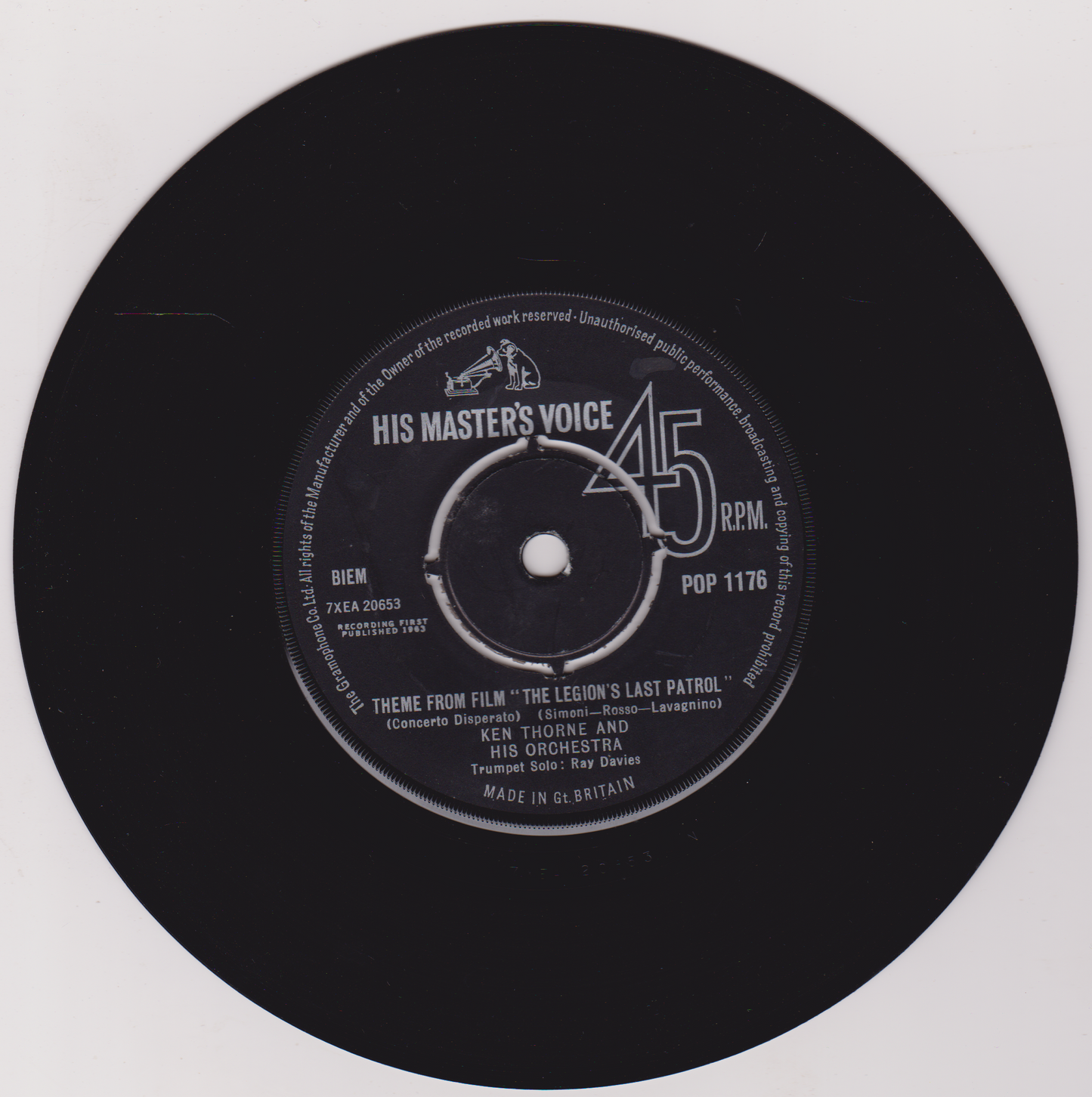 Ken Thorne - Theme From Film "The Legion's Last Patrol" (HMV 1963) 7" vinyl single VG/-