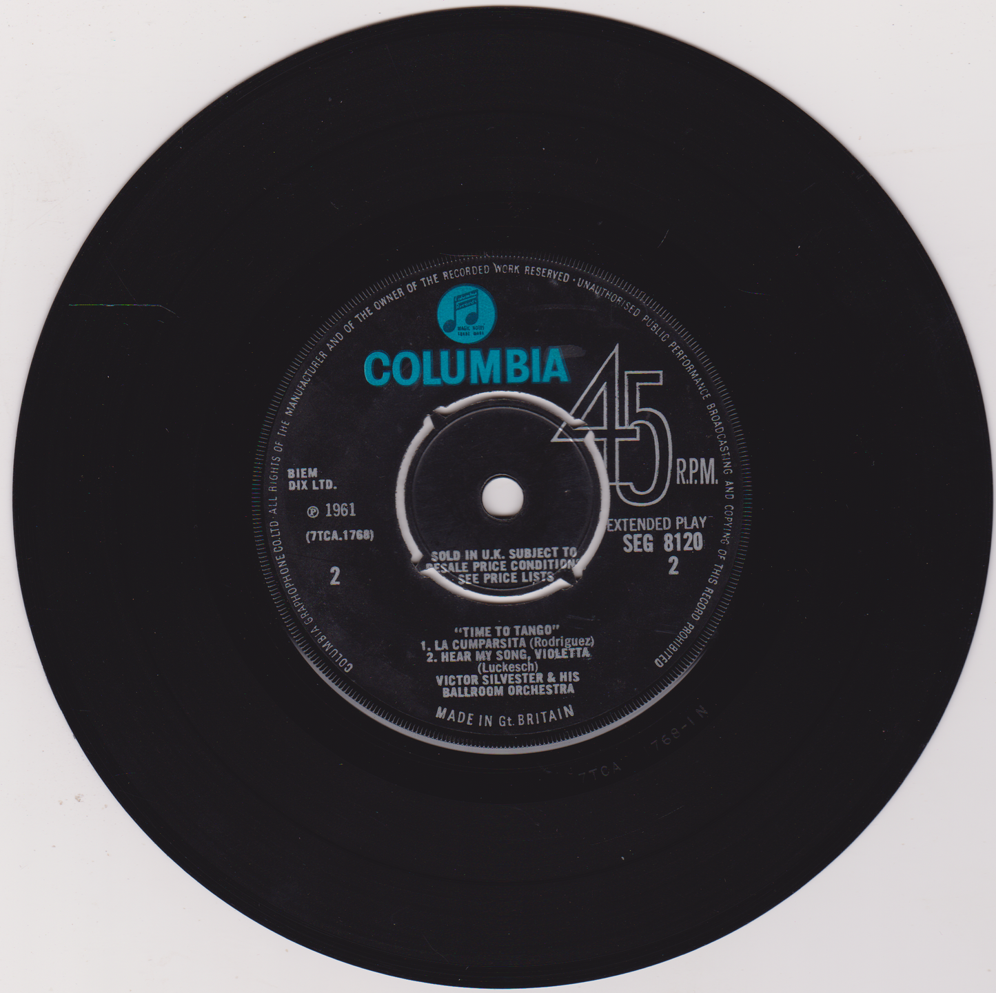 Victor Silvester and His Ballroom Orchestra – Time To Tango (Columbia 1961) 7" vinyl P/S EP VG/-
