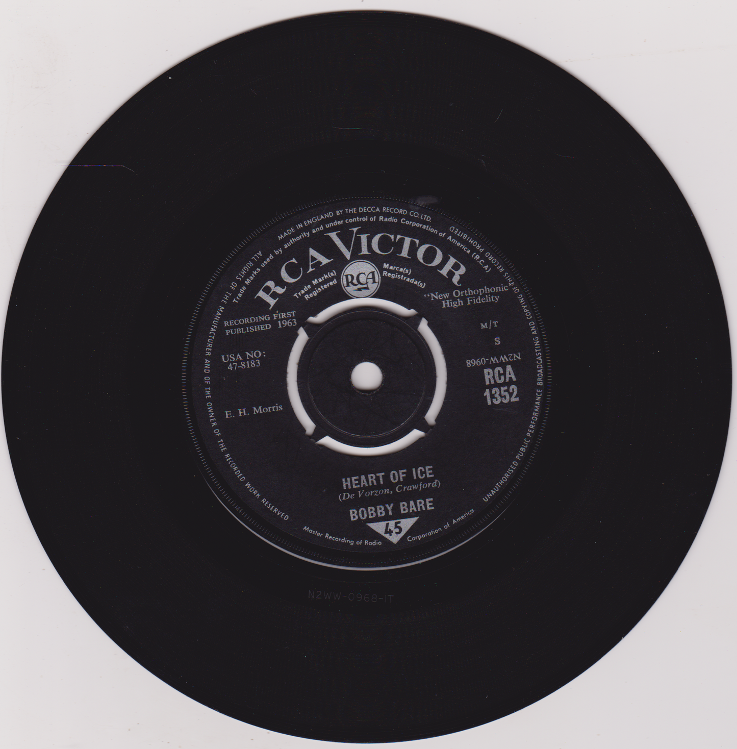 Bobby Bare – Detroit City (RCA 1963) 7" vinyl single VG/-
