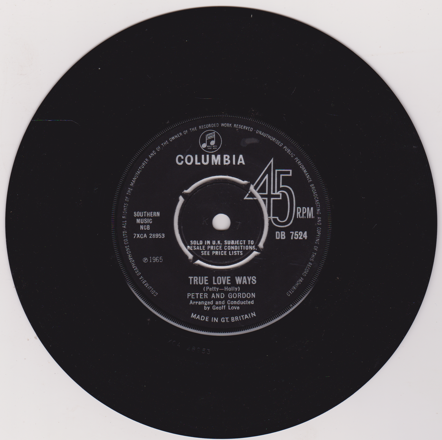 Peter & Gordon – True Love Ways (Columbia 1965) 7" vinyl single VG/VG