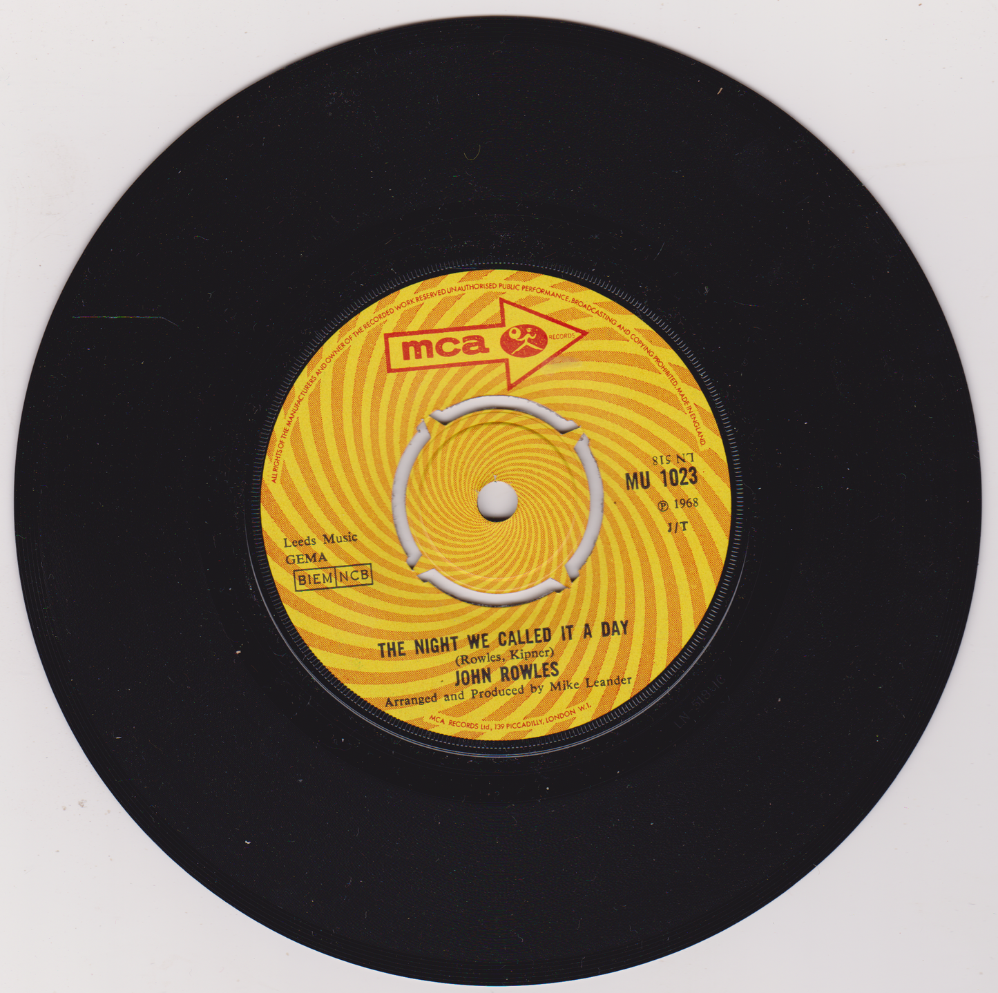 John Rowles – Hush... Not A Word To Mary (MCA 1968) 7" vinyl single VG/-