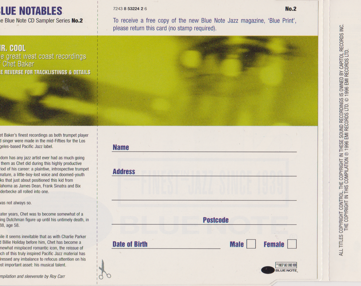 Chet Baker - Blue Notables Vol. 2: Mr. Cool - The Great West Coast Recordings Of Chet Baker (1996) CD EP