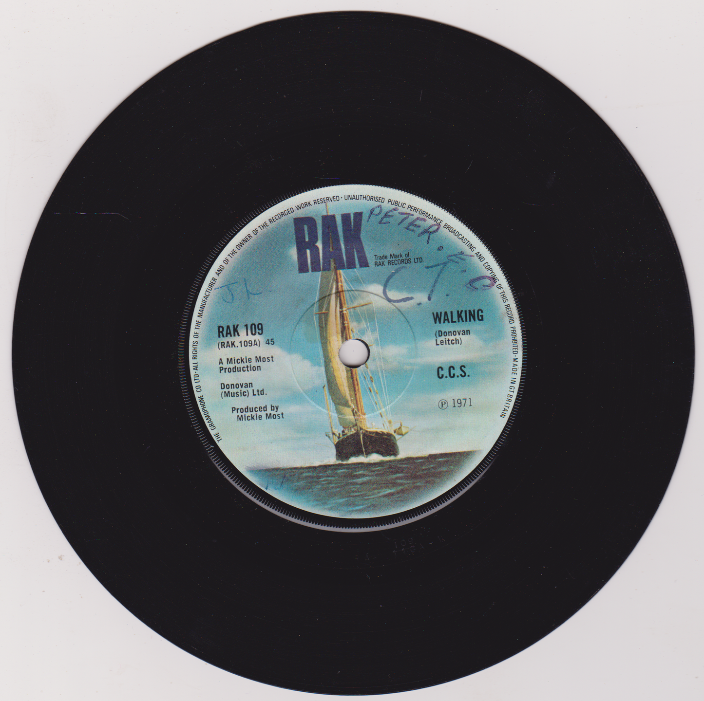 C.C.S. - Walking (RAK, 1971) 7" vinyl single VG/-