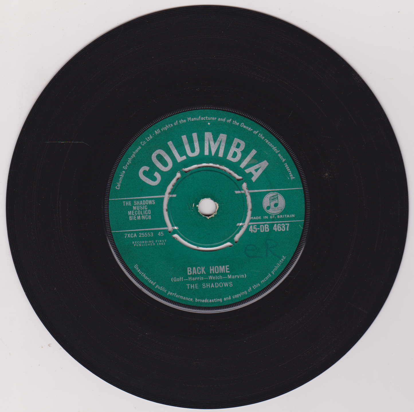 The Shadows - The Frightened City (Columbia 1961) 7" vinyl single VG/-