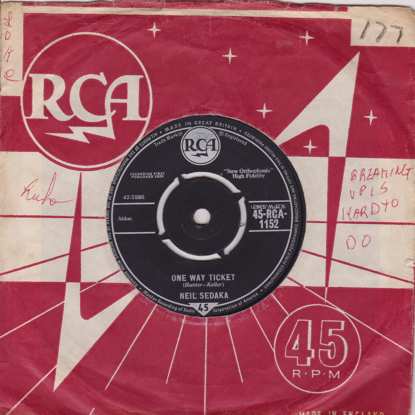 Neil Sedaka – Oh! Carol (RCA 1959) 7" vinyl single VG/-
