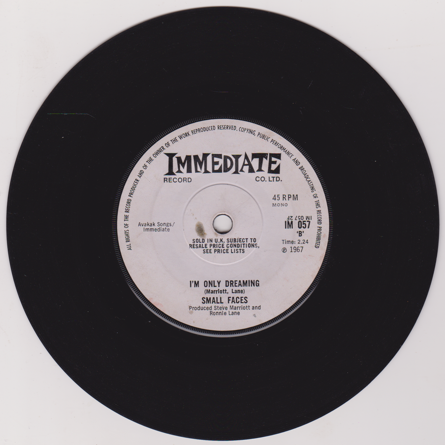 Small Faces – Itchycoo Park (Immediate 1967) 7" vinyl single G+/-