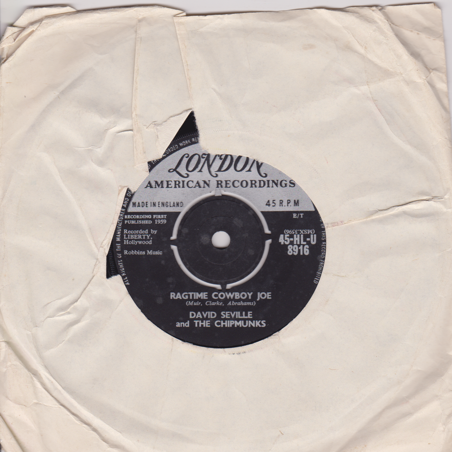 David Seville And His Orchestra / The Chipmunks – Ragtime Cowboy Joe 7" vinyl single VG/-