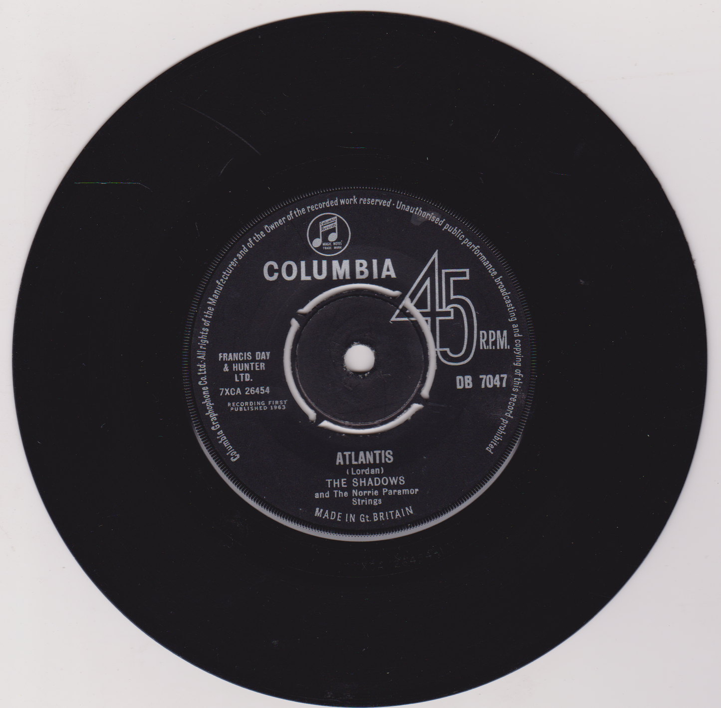 The Shadows - Atlantis (Columbia 1963) 7" vinyl single VG/-