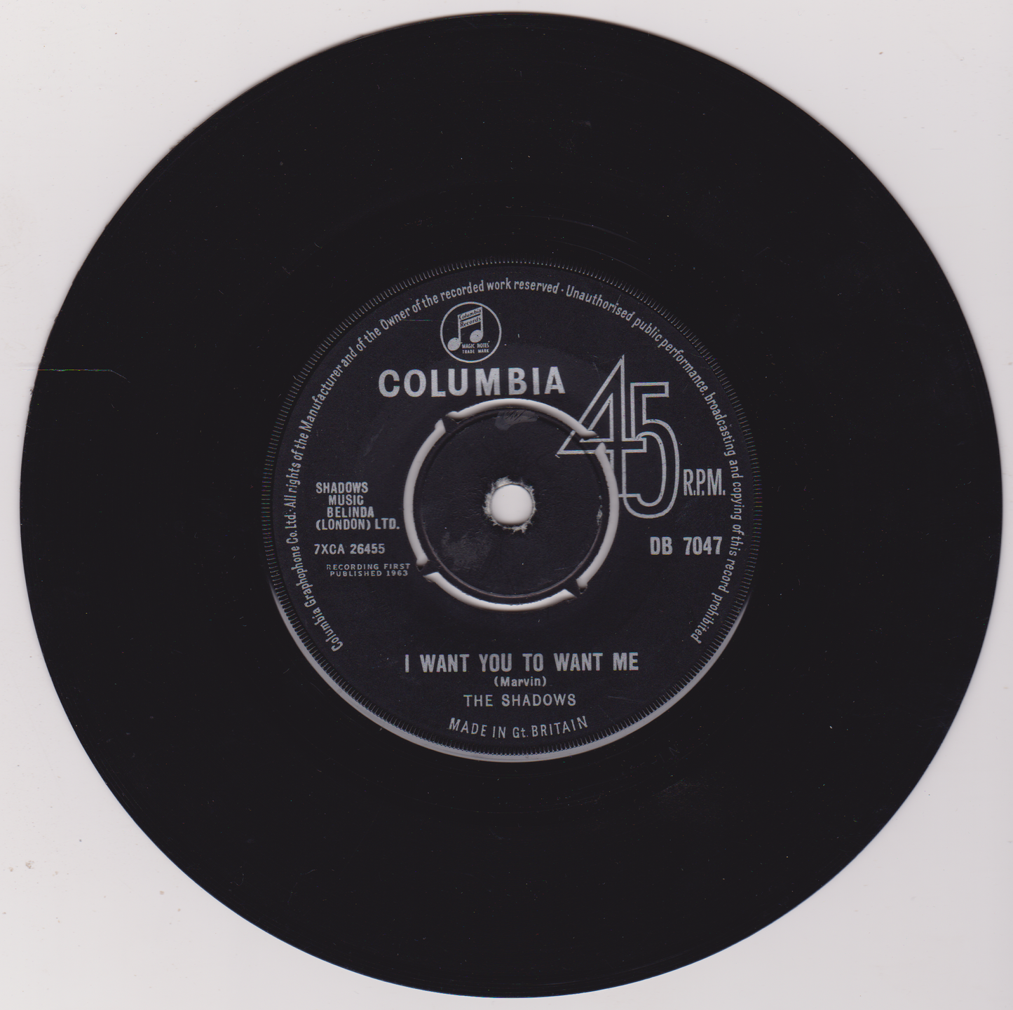 The Shadows - Atlantis (Columbia 1963) 7" vinyl single VG/-