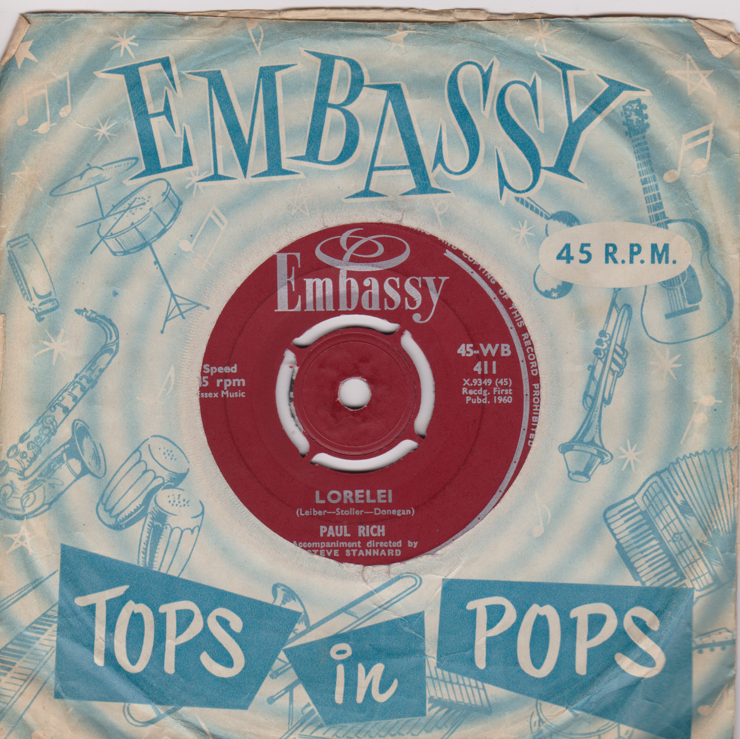 Paul Rich – Tell Laura I Love Her (Embassy 1960) 7" vinyl single VG/G+