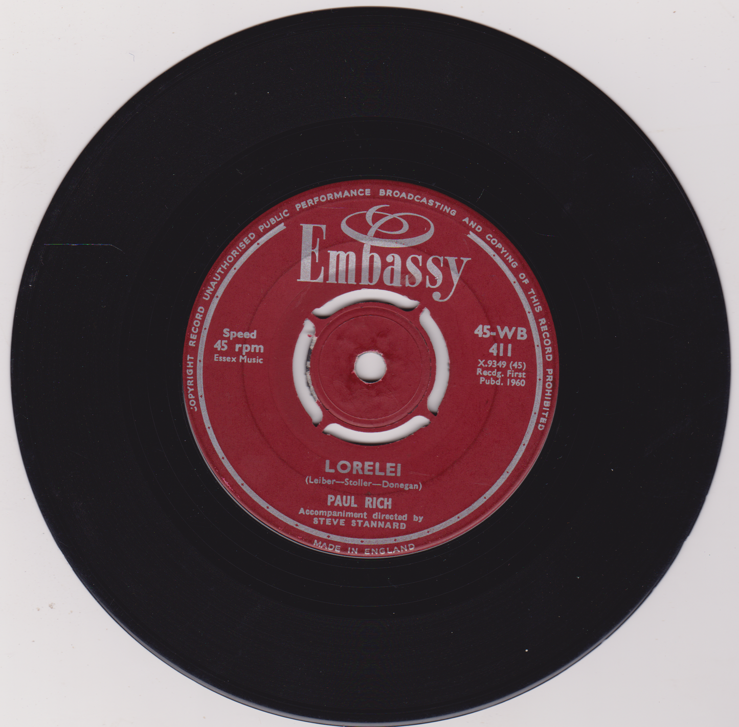 Paul Rich – Tell Laura I Love Her (Embassy 1960) 7" vinyl single VG/G+