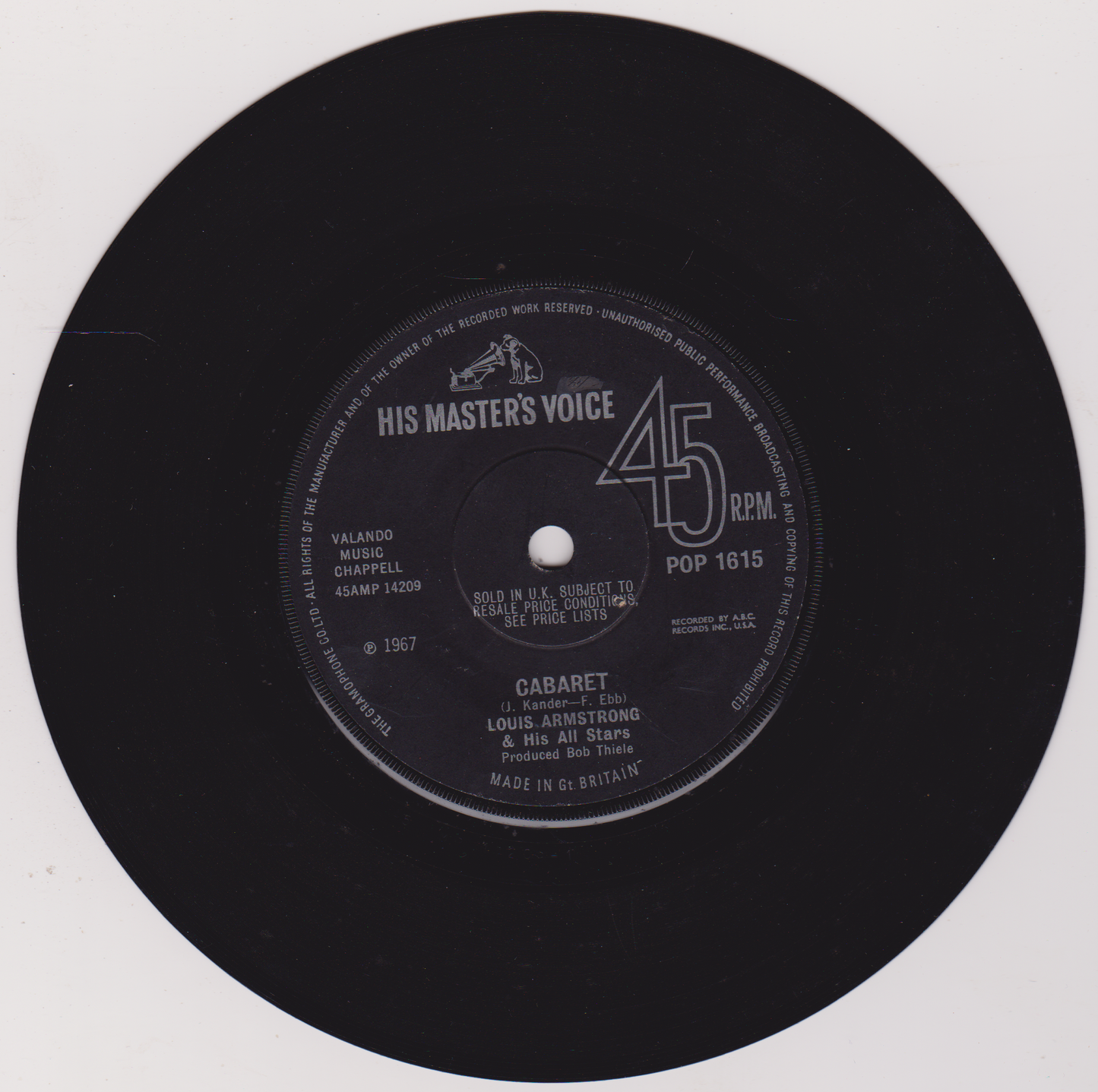 Louis Armstrong Orchestra & Chorus – What A Wonderful World (HMV 1967) 7" vinyl single G+/-