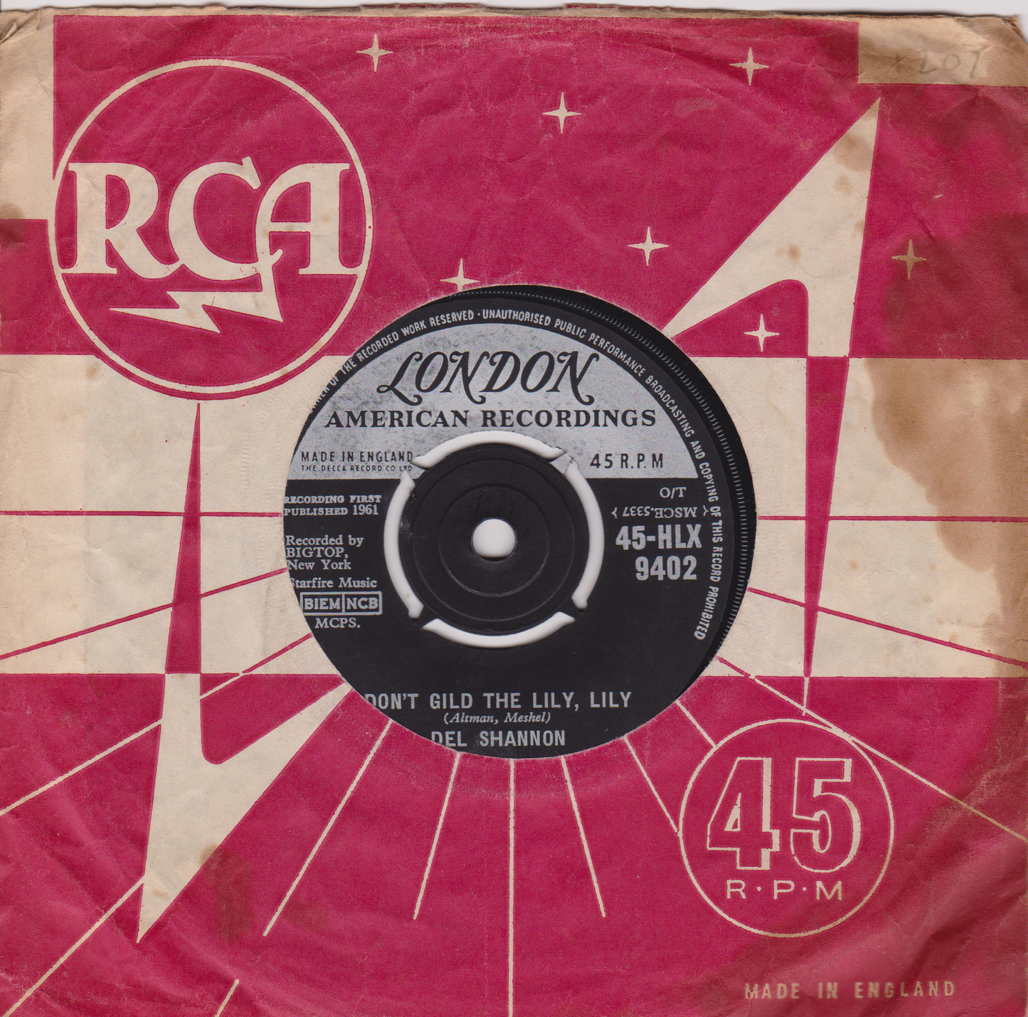 Del Shannon - Hats Off To Larry (London 1961) 7" vinyl single VG/-