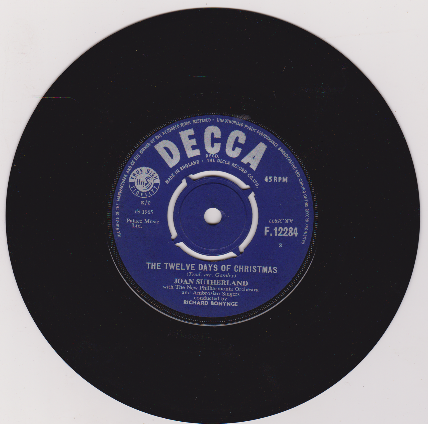 Joan Sutherland – The Twelve Days Of Christmas (Decca 1965) 7" vinyl single VG/-