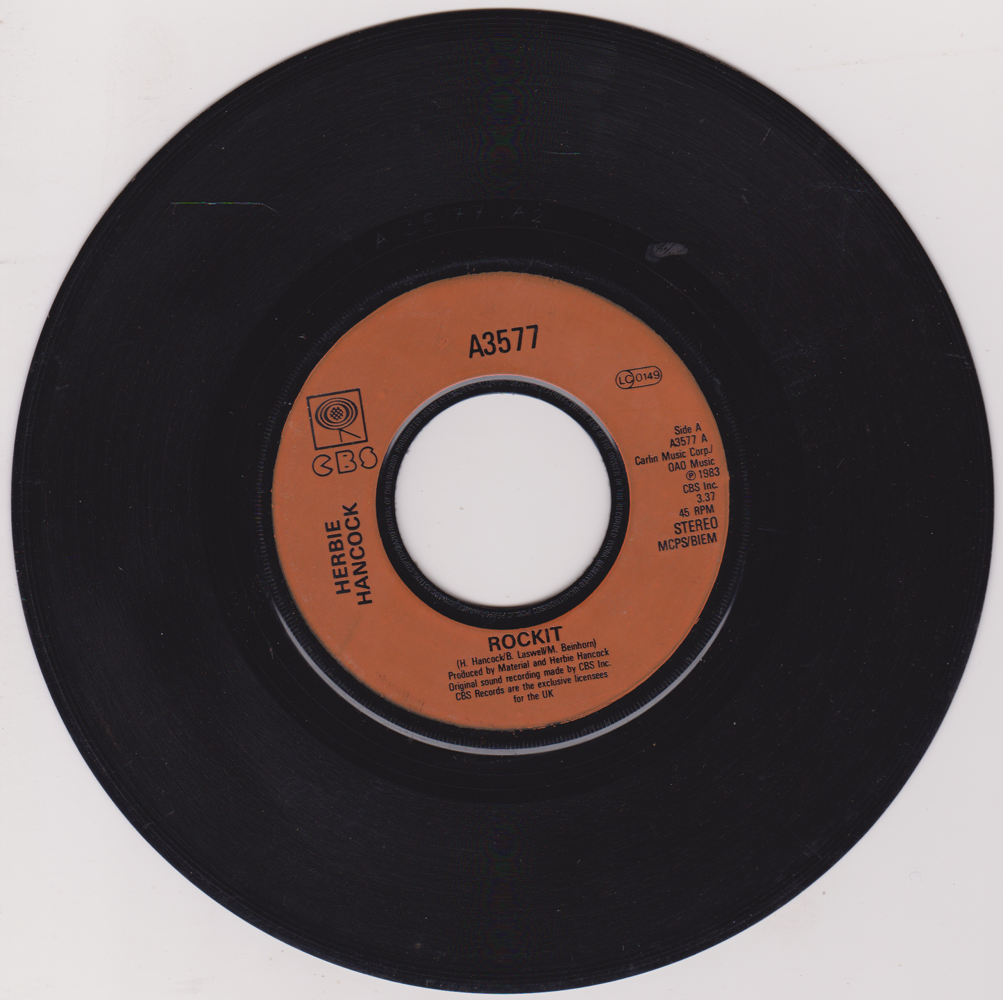 Herbie Hancock – Rockit (CBS 1983) 7" vinyl single G+/- jukebox centre