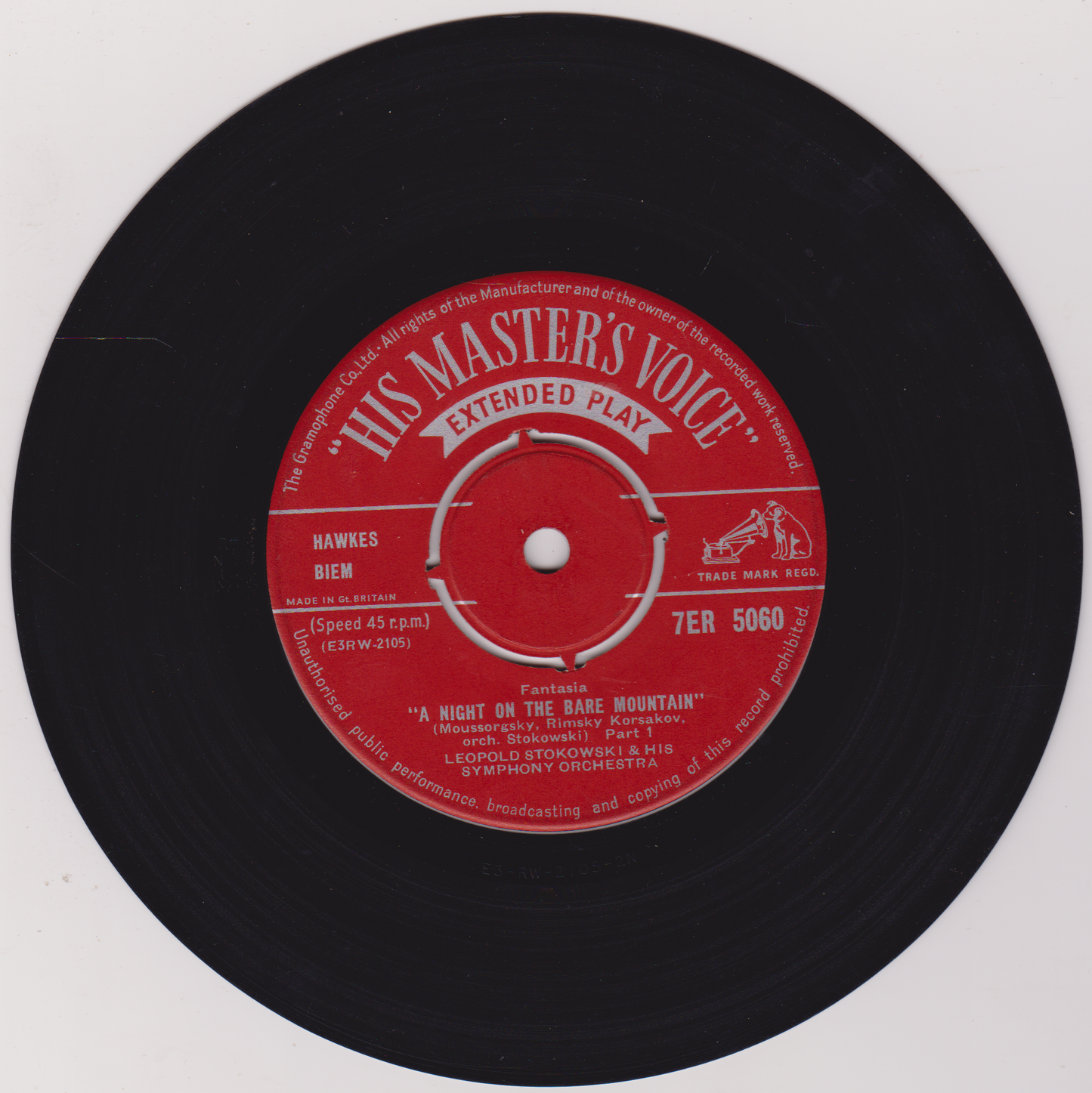 Moussorgsky, Stokowski – A Night On The Bare Mountain (HMV) 7" vinyl P/S EP G+/VG